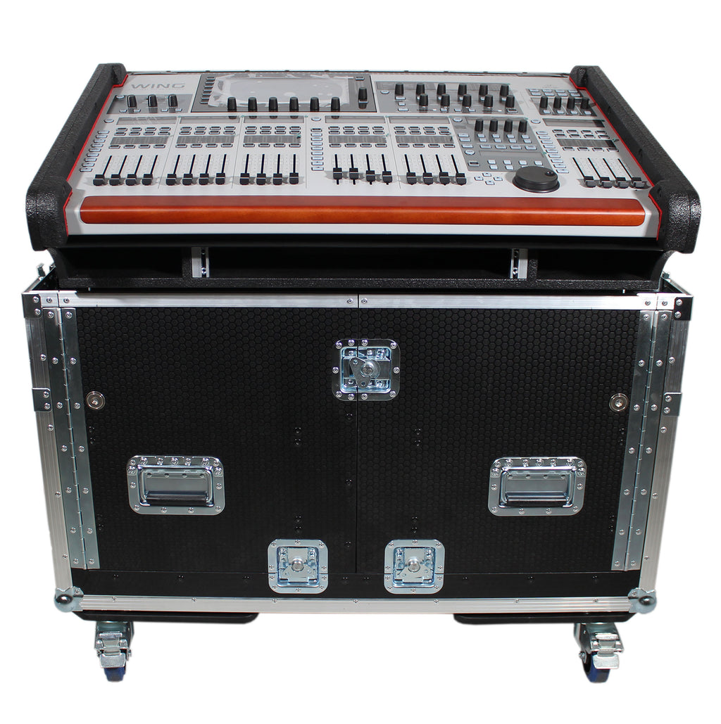 Behringer Wing Flip-Ready Hydraulic Console Easy Retracting Lifting Flight Case and wheels