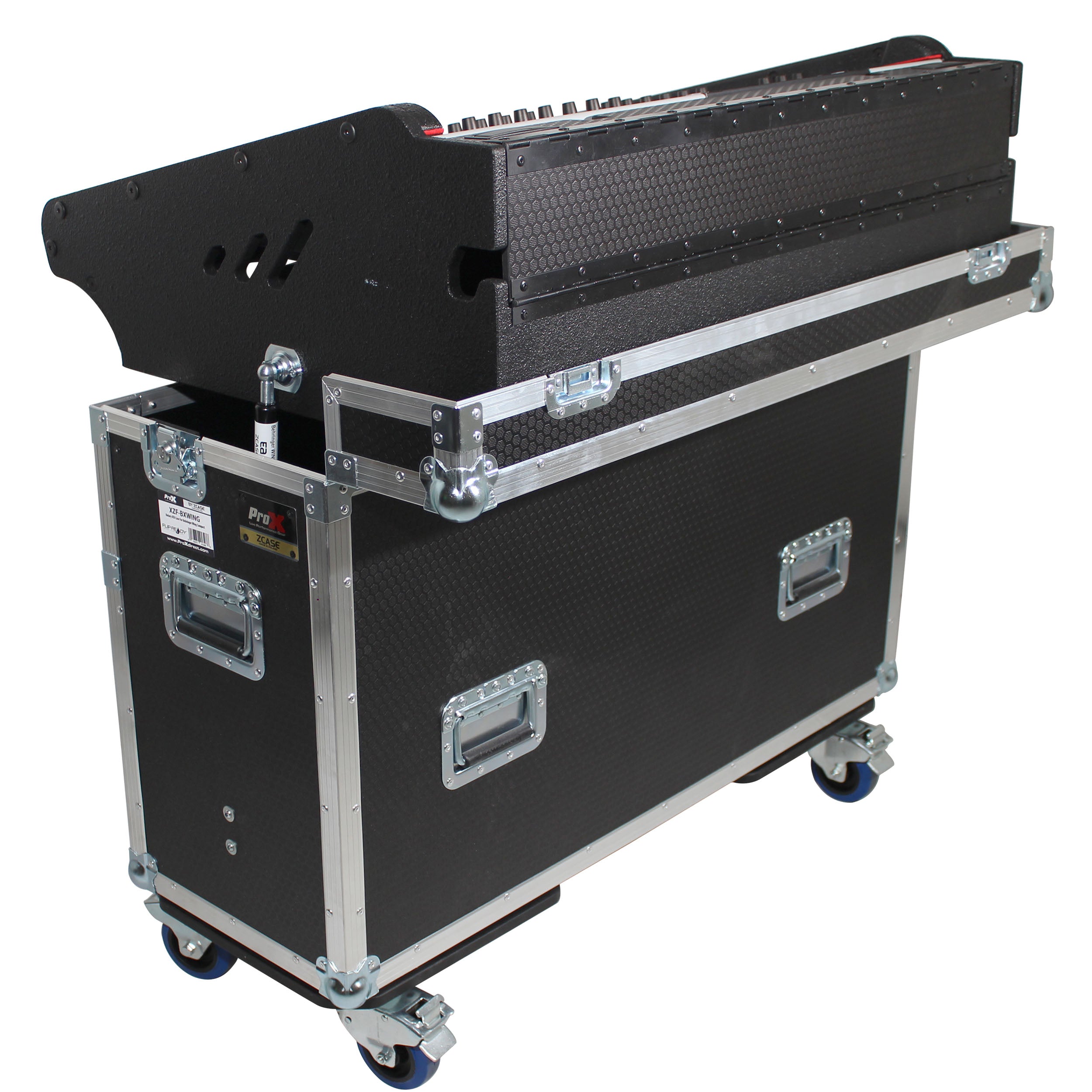 Behringer Wing Flip-Ready Hydraulic Console Easy Retracting Lifting Flight Case and wheels