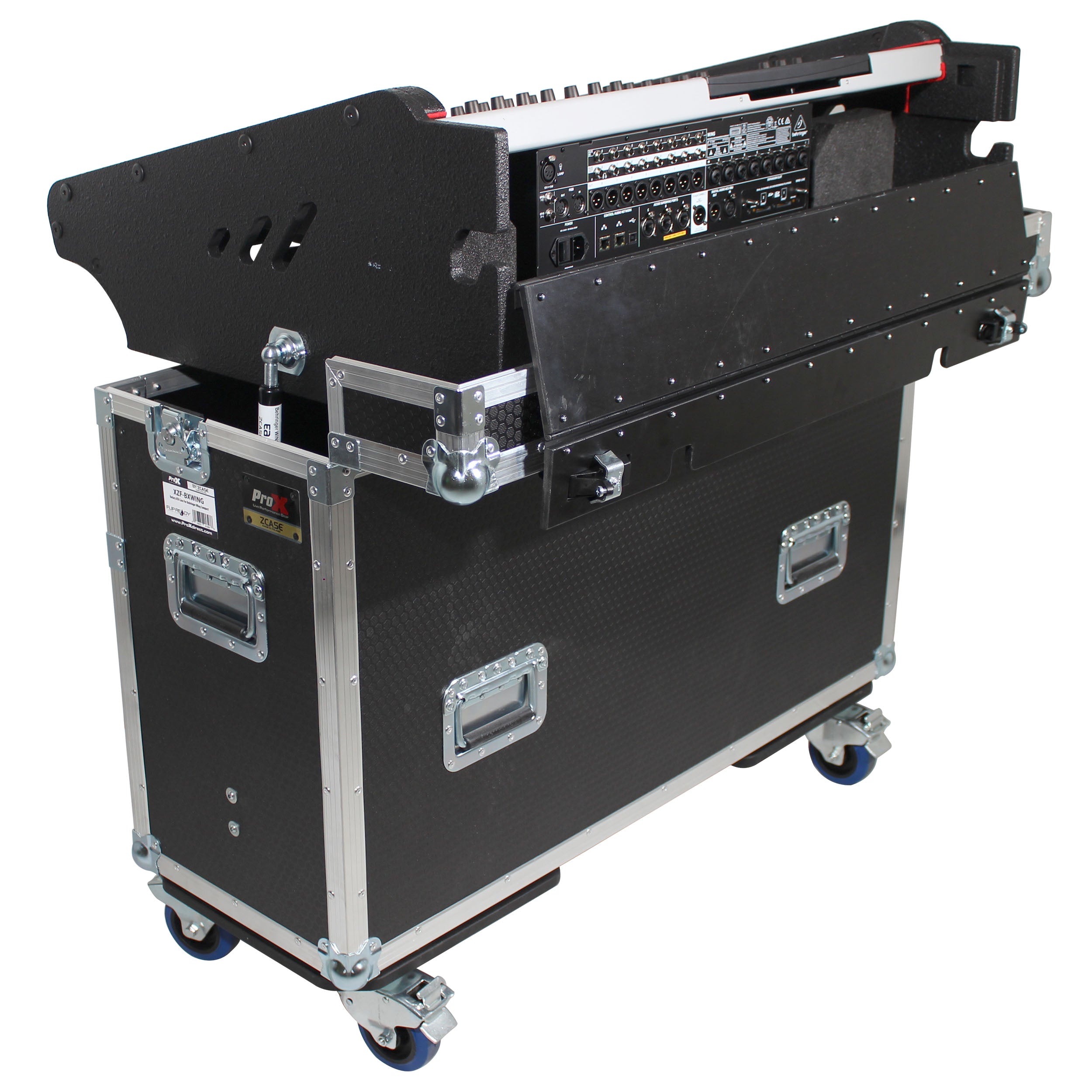 Behringer Wing Flip-Ready Hydraulic Console Easy Retracting Lifting Flight Case and wheels