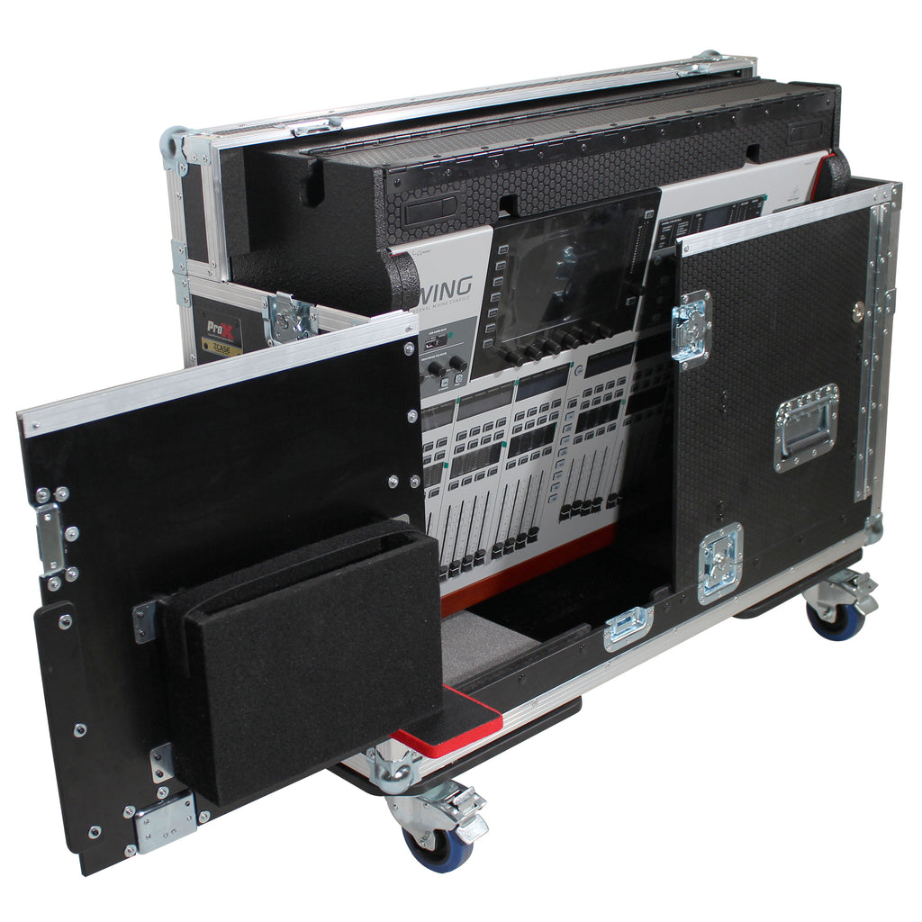 Behringer Wing Flip-Ready Hydraulic Console Easy Retracting Lifting Flight Case and wheels