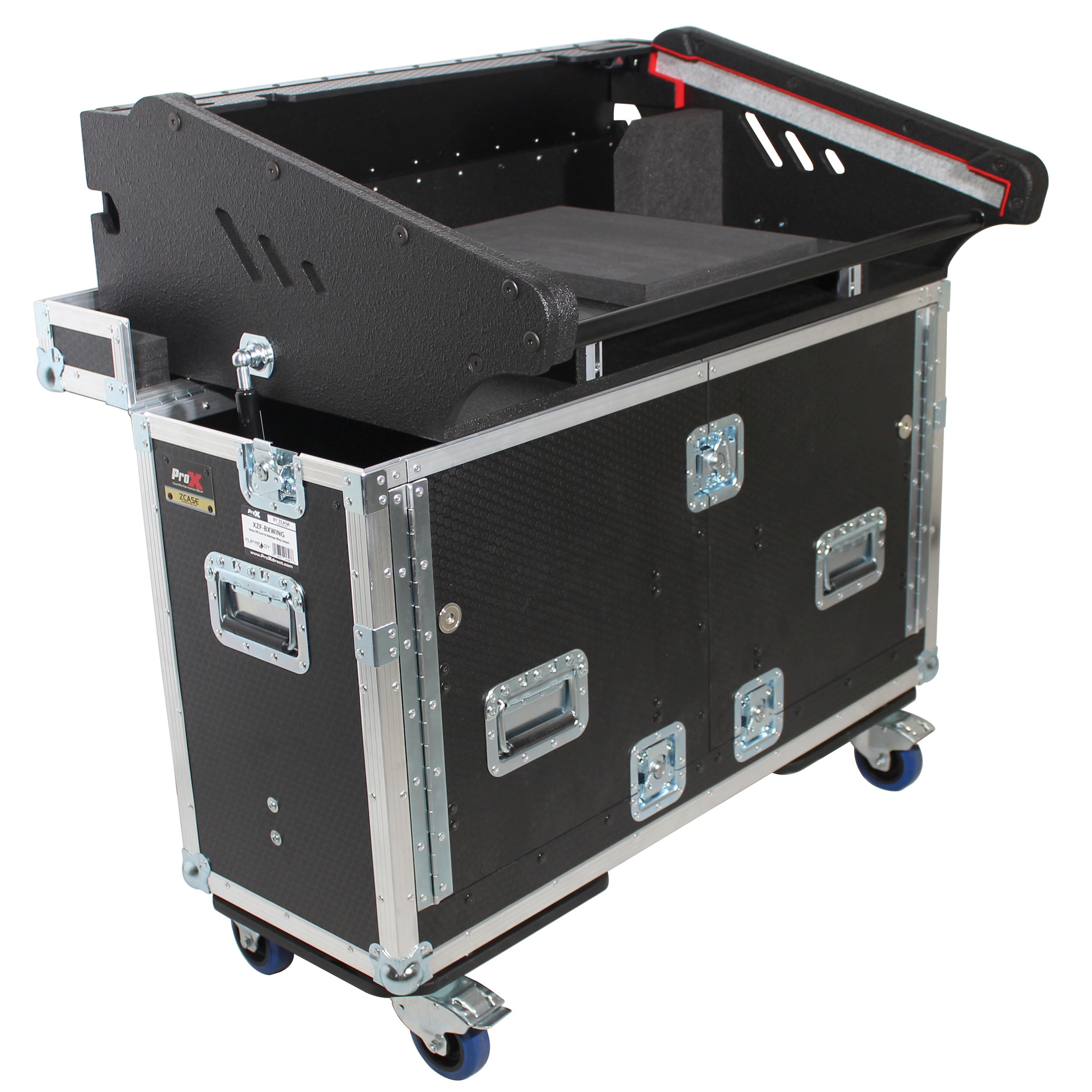 Behringer Wing Flip-Ready Hydraulic Console Easy Retracting Lifting Flight Case and wheels
