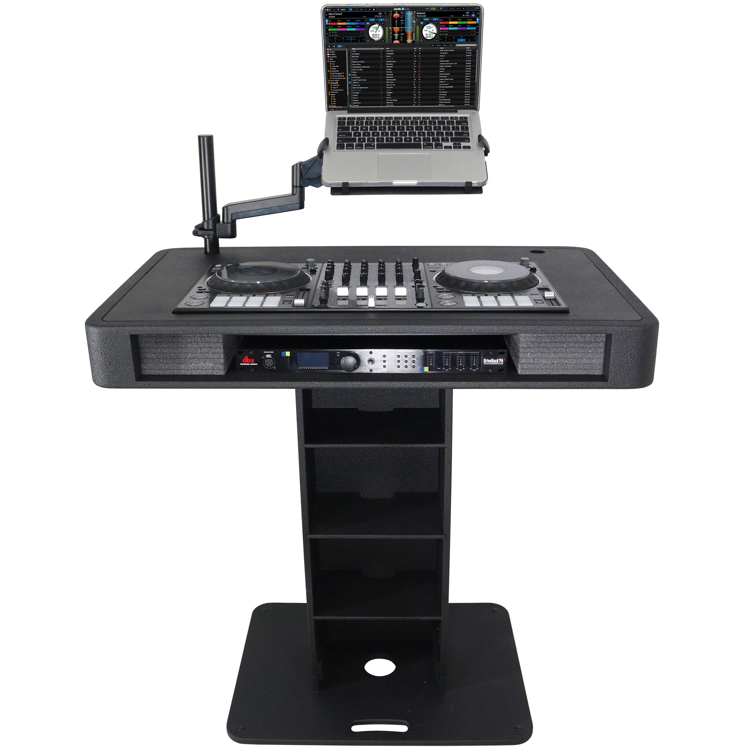 Control Tower DJ Podium with Road Cases for Pioneer DDJ-REV7 DDJ-FLX10 XDJ-XZ  RANE Four - Black Finish
