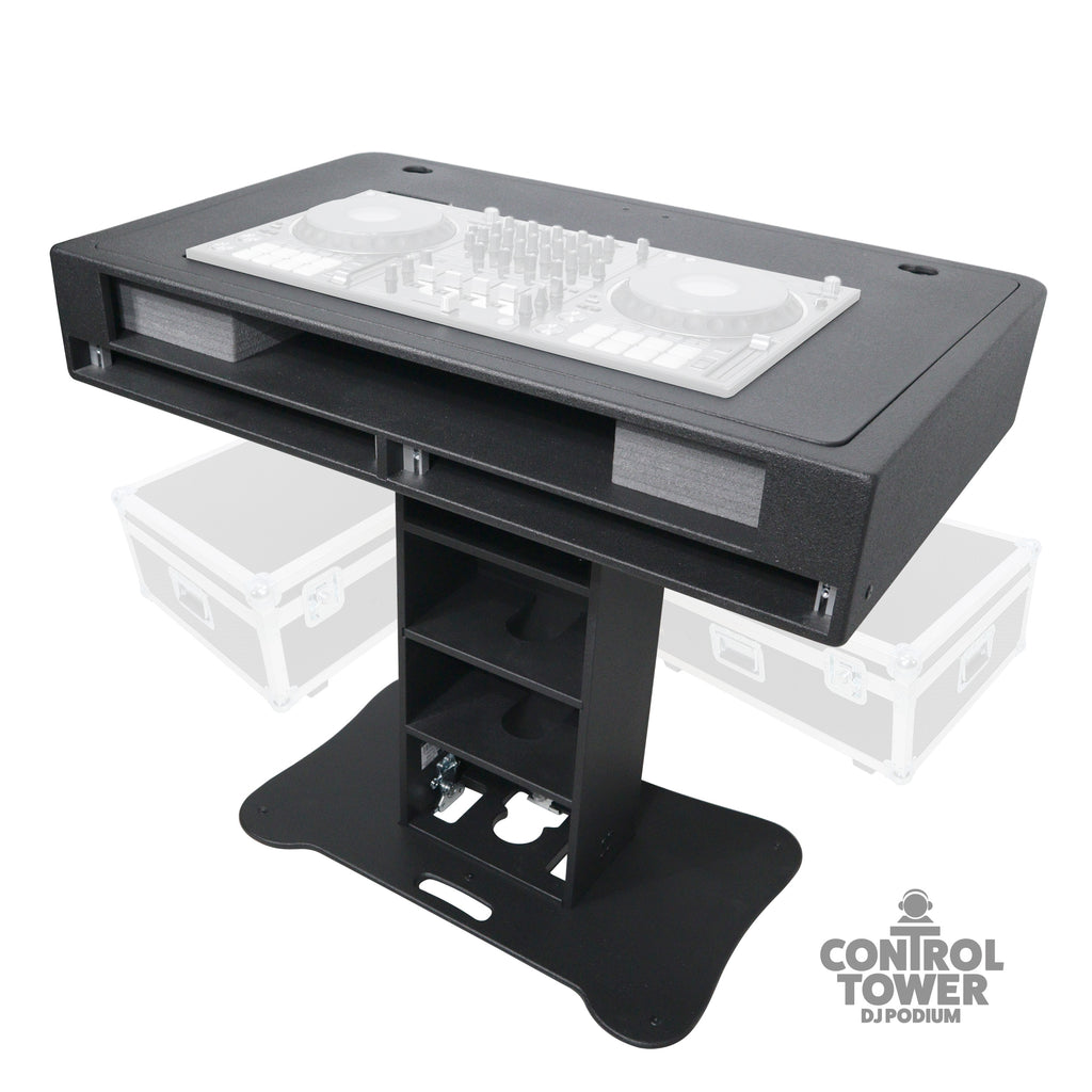 Control Tower DJ Podium with Road Cases for Pioneer DDJ-REV7 XDJ-XZ FLX10 RANE Four - Black Finish