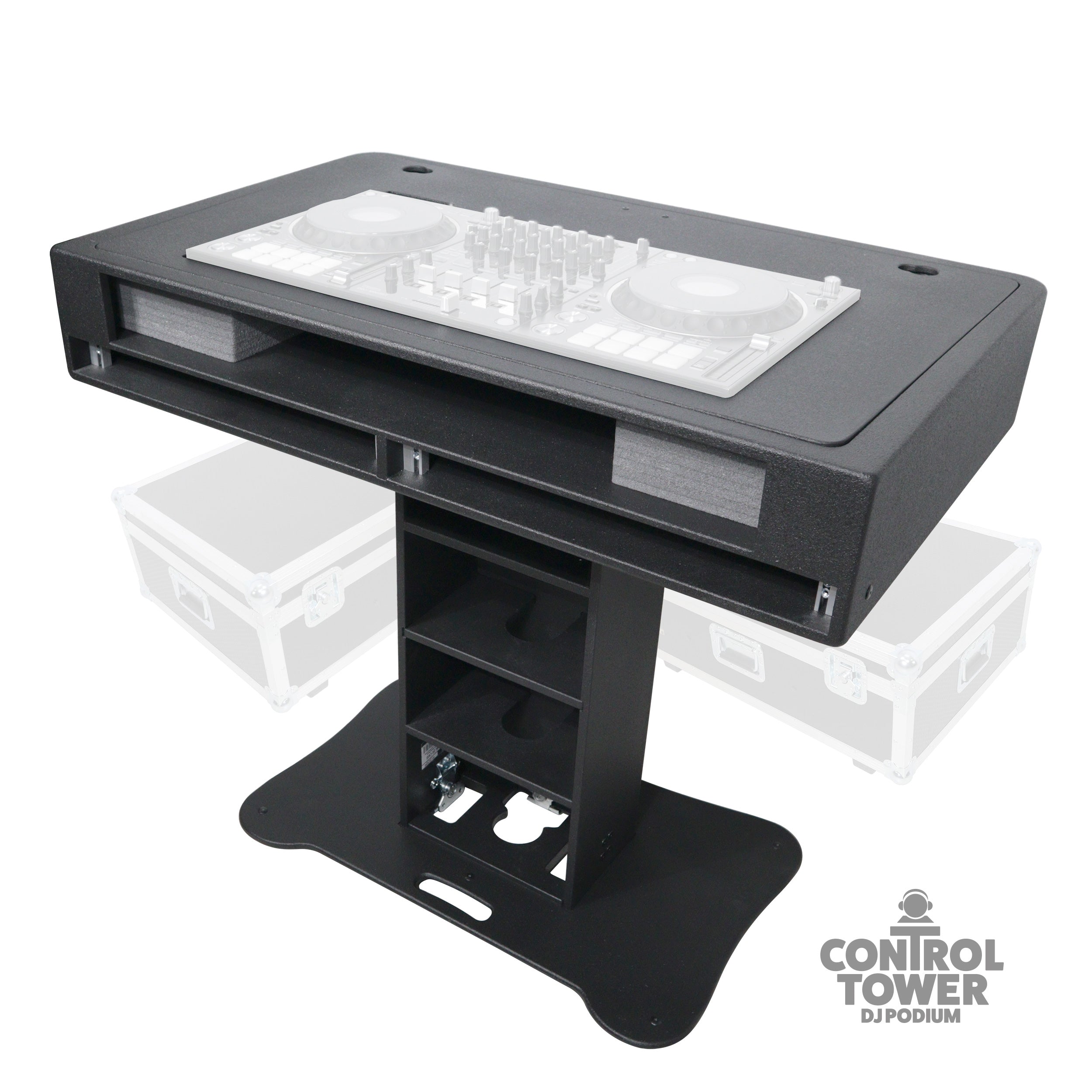 Control Tower DJ Podium with Road Cases for Pioneer DDJ-REV7 XDJ-XZ FLX10 RANE Four - Black Finish