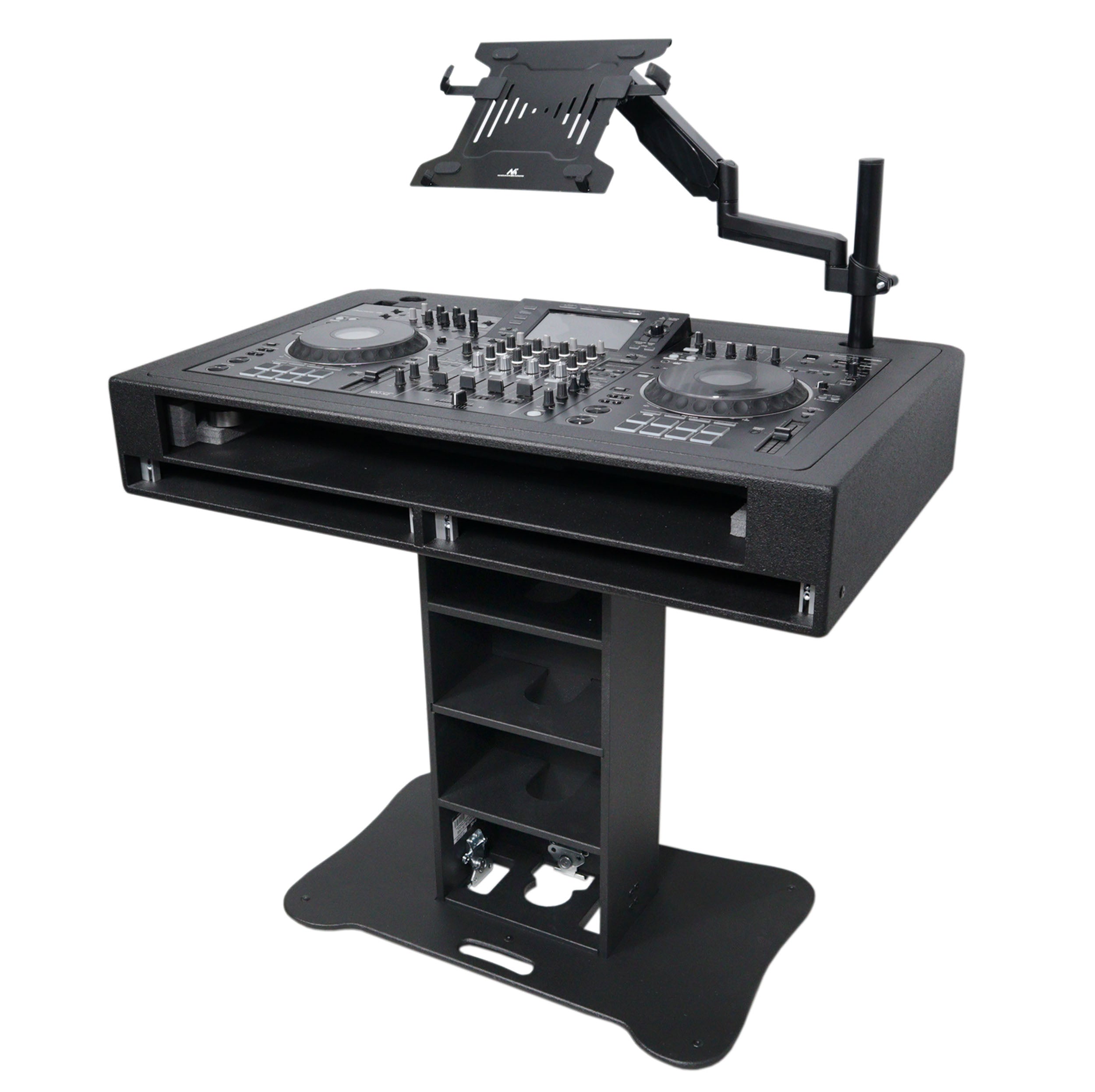 Control Tower DJ Podium with Road Cases for Pioneer DDJ-REV7 XDJ-XZ FLX10 RANE Four - Black Finish