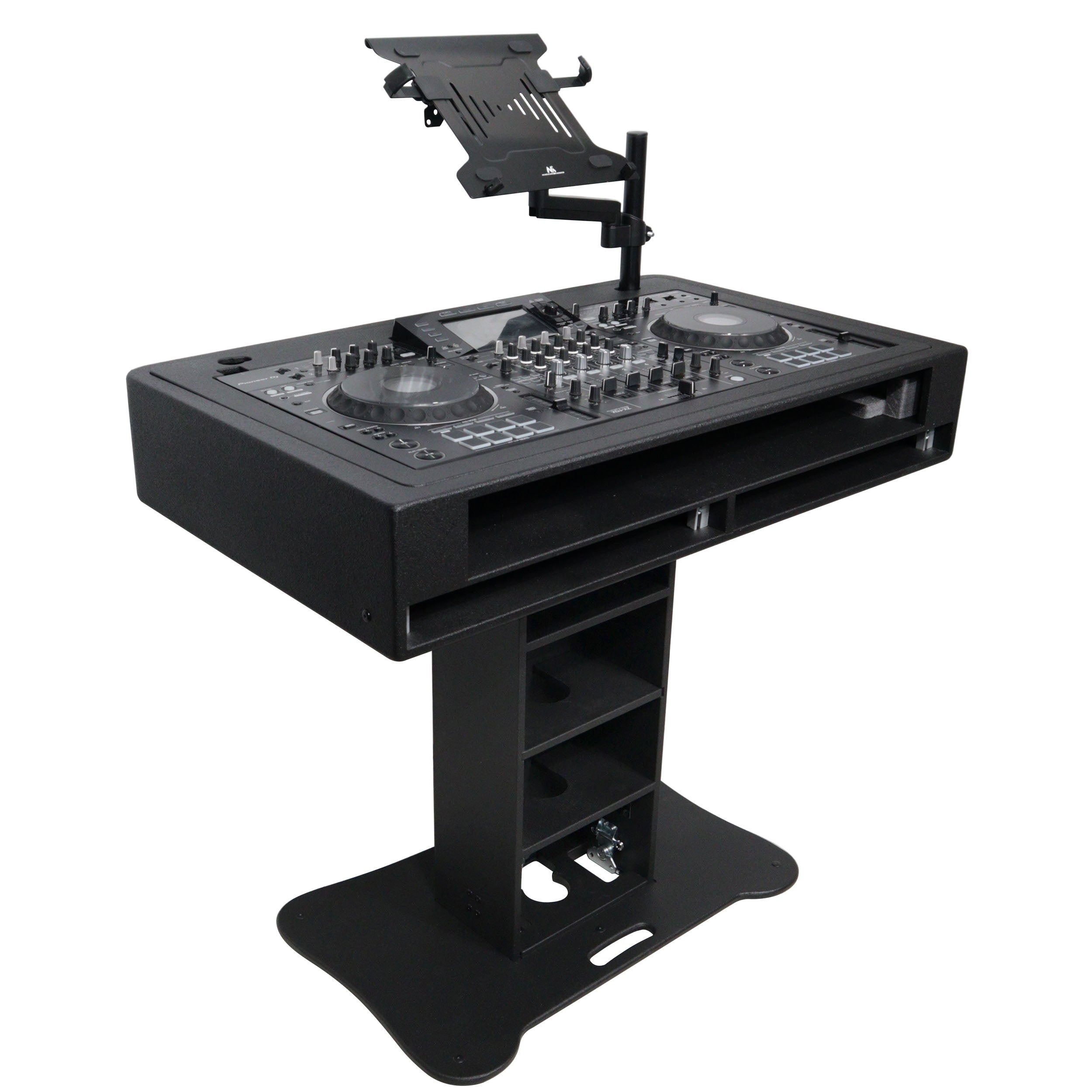 Control Tower DJ Podium with Road Cases for Pioneer DDJ-REV7 XDJ-XZ FLX10 RANE Four - Black Finish