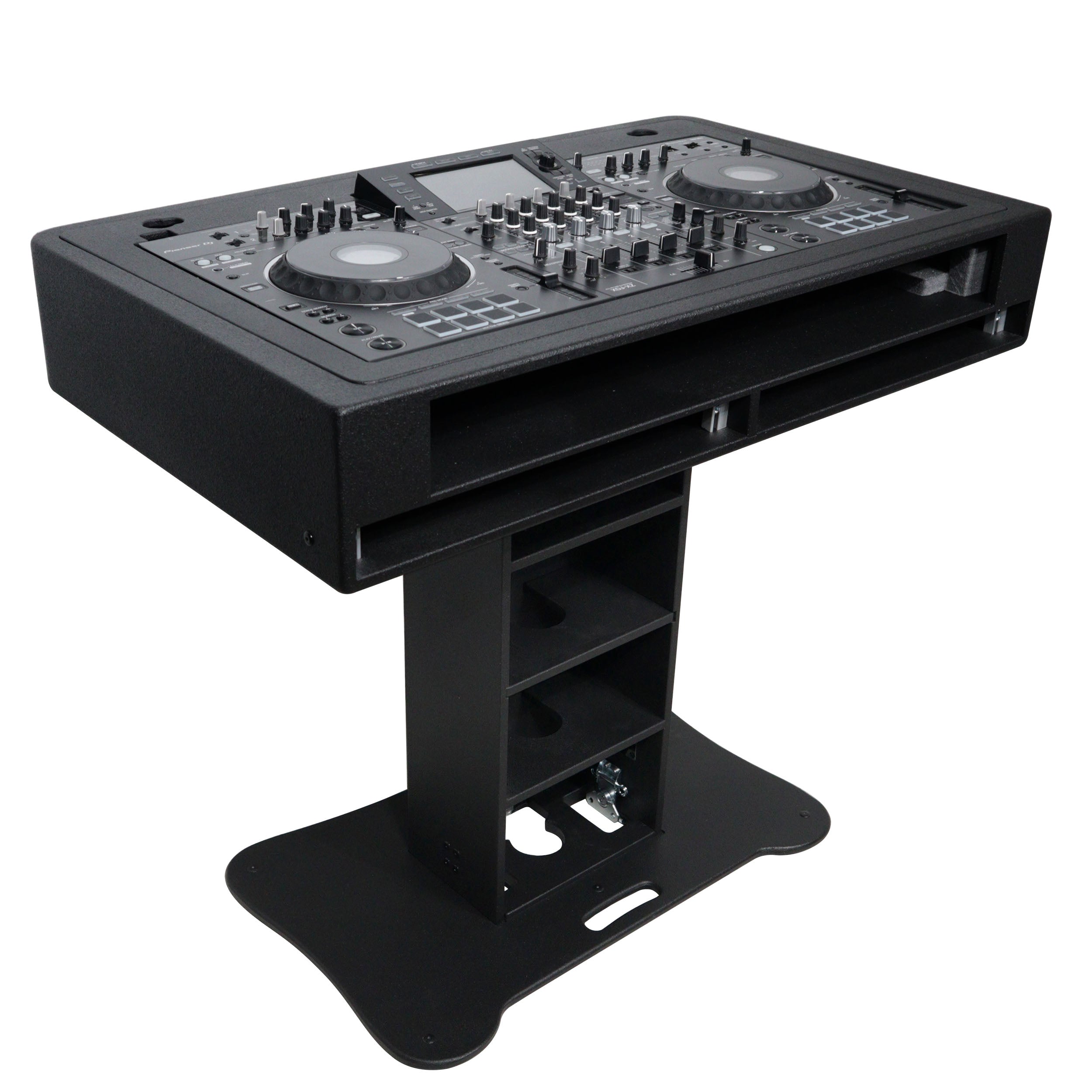 Control Tower DJ Podium with Road Cases for Pioneer DDJ-REV7 XDJ-XZ FLX10 RANE Four - Black Finish