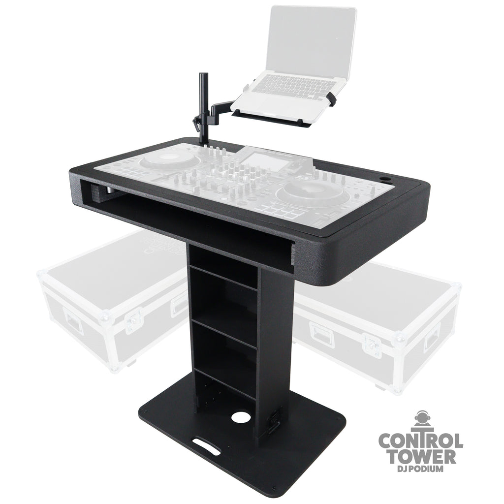 Control Tower DJ Podium with Road Cases for Pioneer DDJ-REV7 DDJ-FLX10 XDJ-XZ  RANE Four - Black Finish