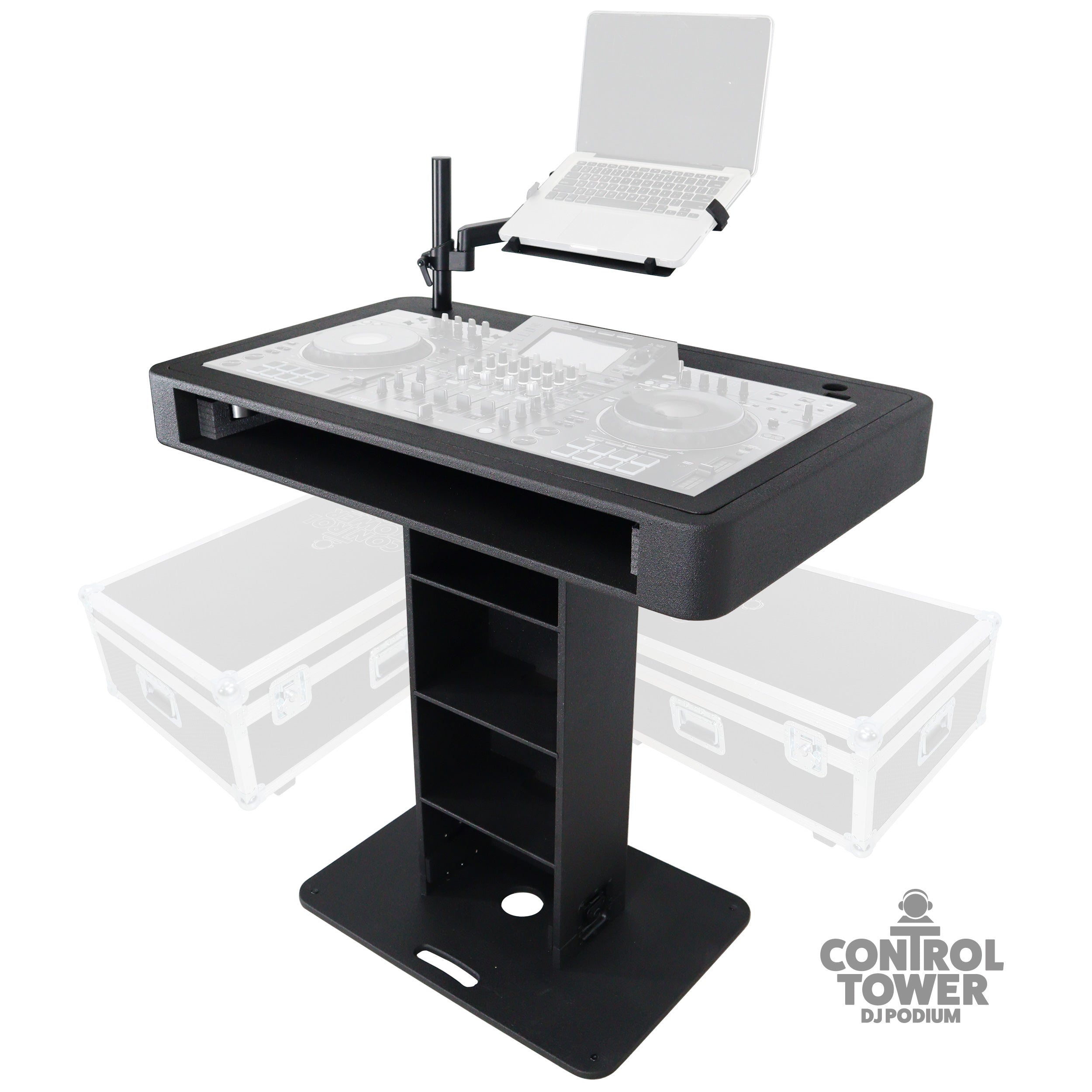 Control Tower DJ Podium with Road Cases for Pioneer DDJ-REV7 DDJ-FLX10 XDJ-XZ  RANE Four - Black Finish