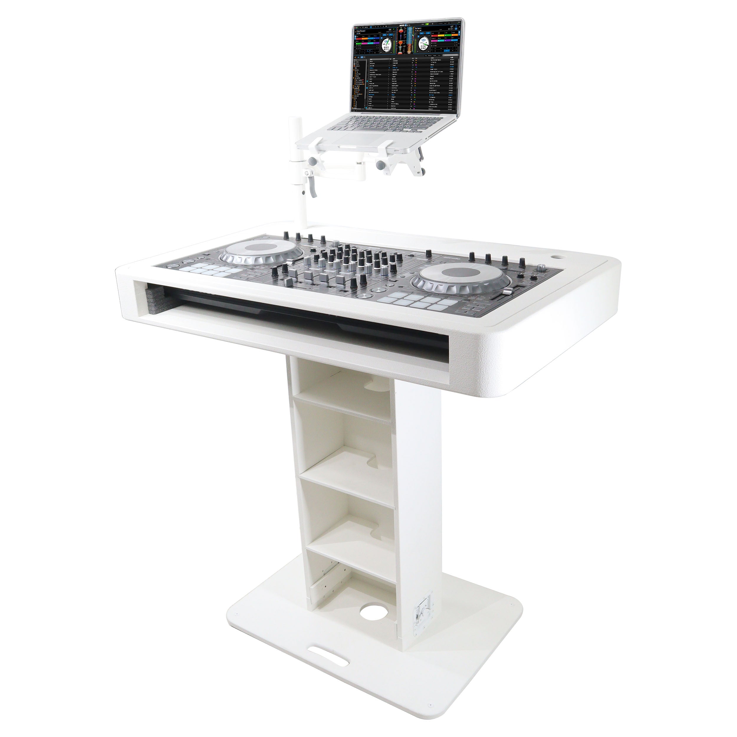 Control Tower DJ Podium with Road Cases for Pioneer DDJ-REV7 XDJ-XZ FLX10 RANE Four - White Finish