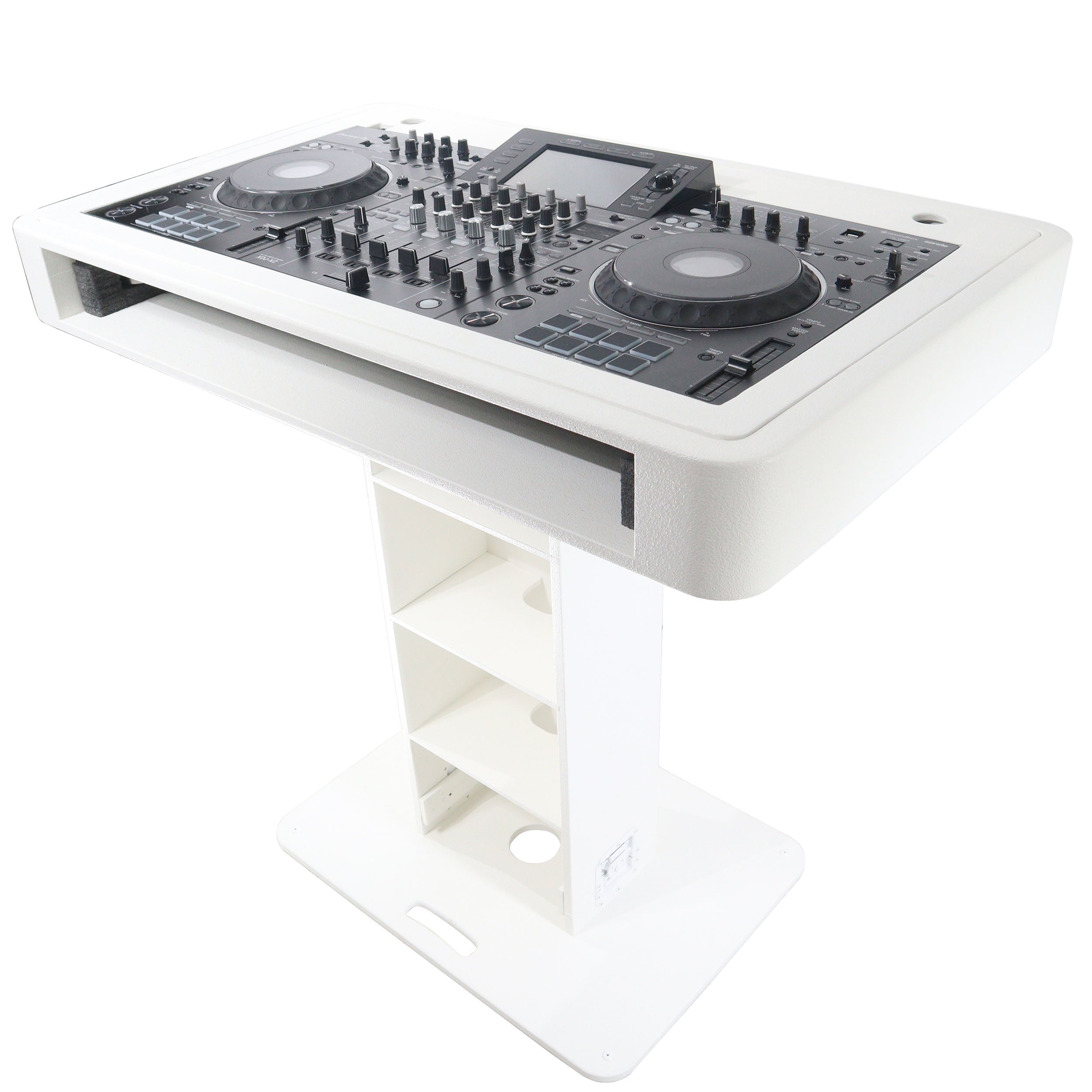 Control Tower DJ Podium with Road Cases for Pioneer DDJ-REV7 XDJ-XZ FLX10 RANE Four - White Finish