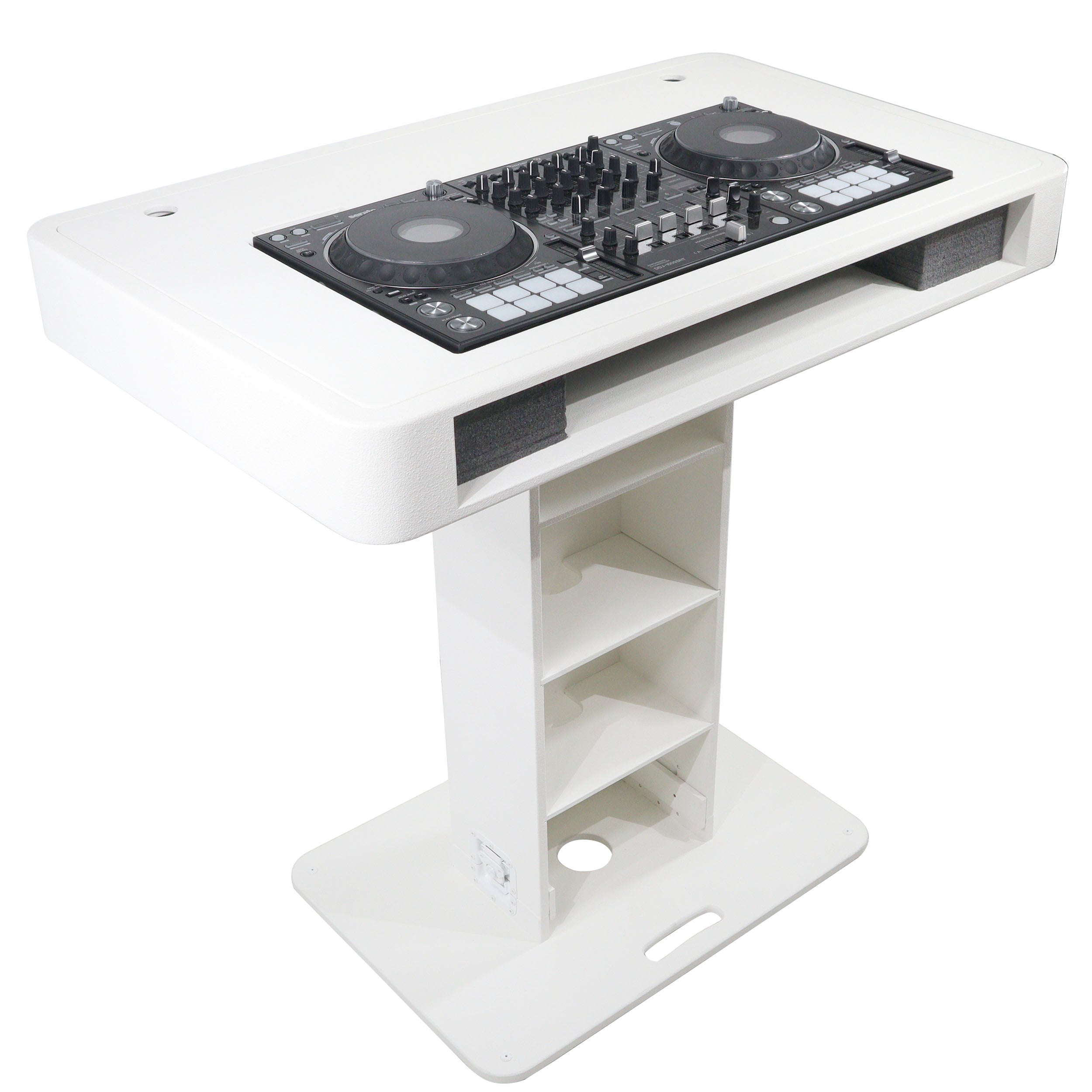 Control Tower DJ Podium with Road Cases for Pioneer DDJ-REV7 XDJ-XZ FLX10 RANE Four - White Finish