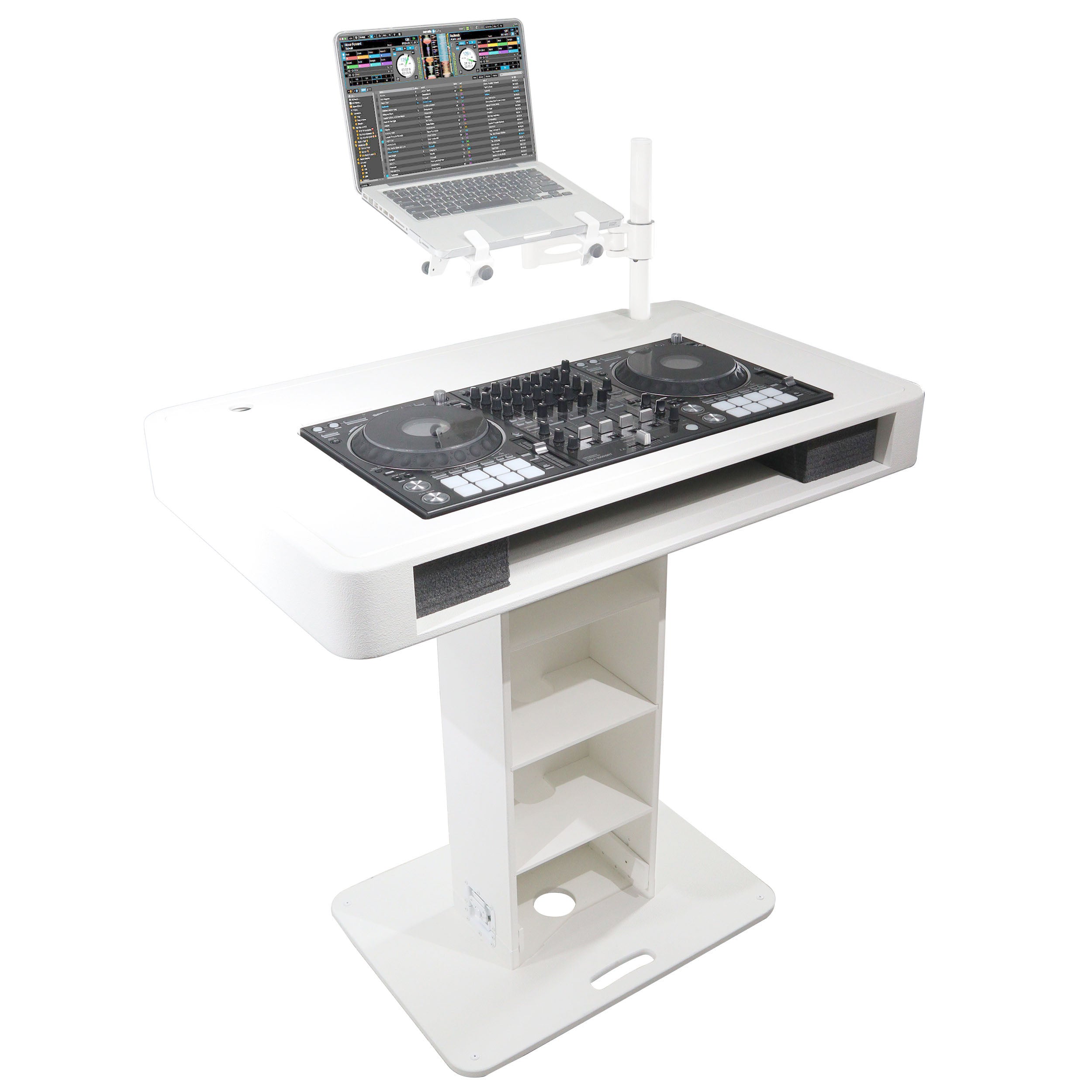 Control Tower DJ Podium with Road Cases for Pioneer DDJ-REV7 XDJ-XZ FLX10 RANE Four - White Finish