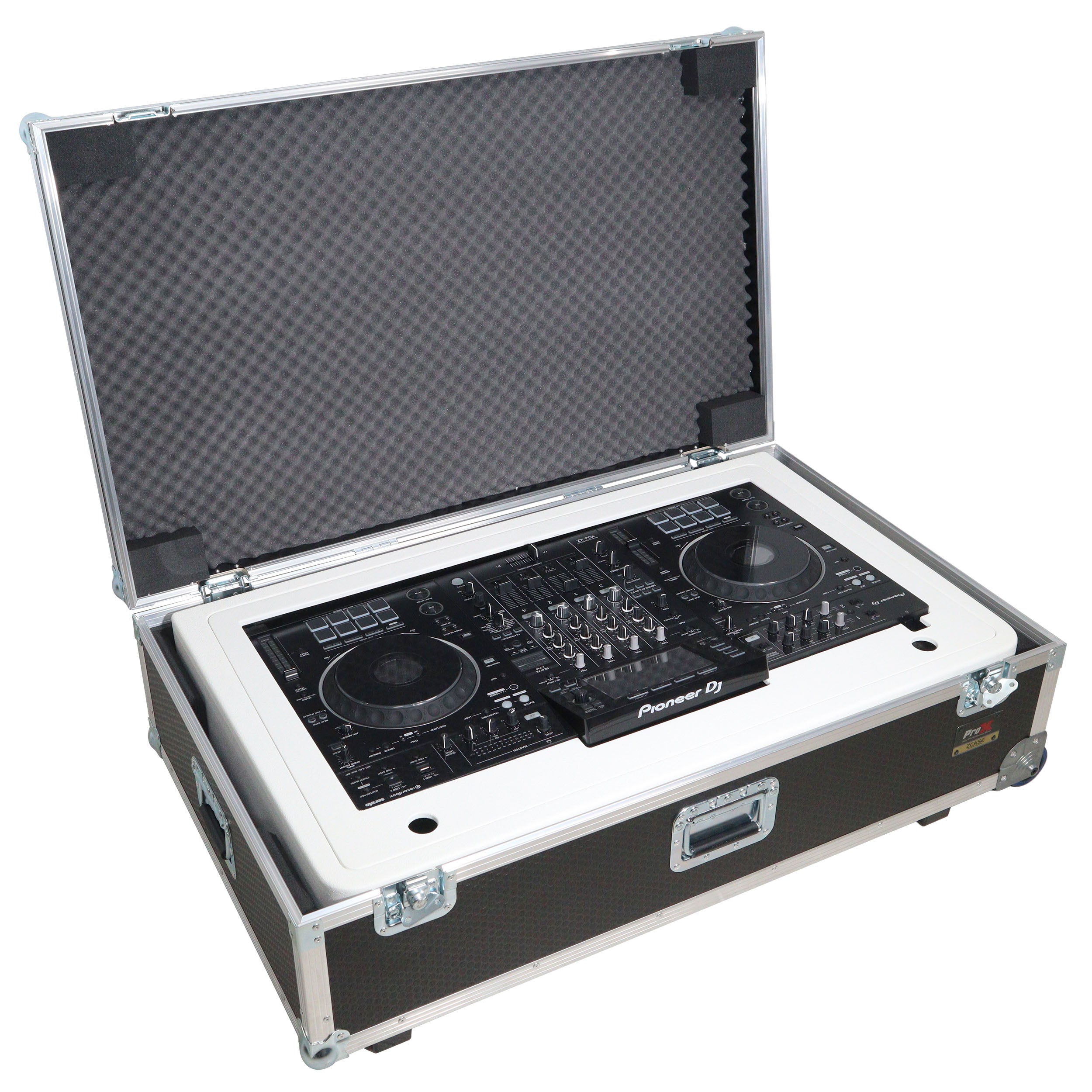 Control Tower DJ Podium with Road Cases for Pioneer DDJ-REV7 XDJ-XZ FLX10 RANE Four - White Finish