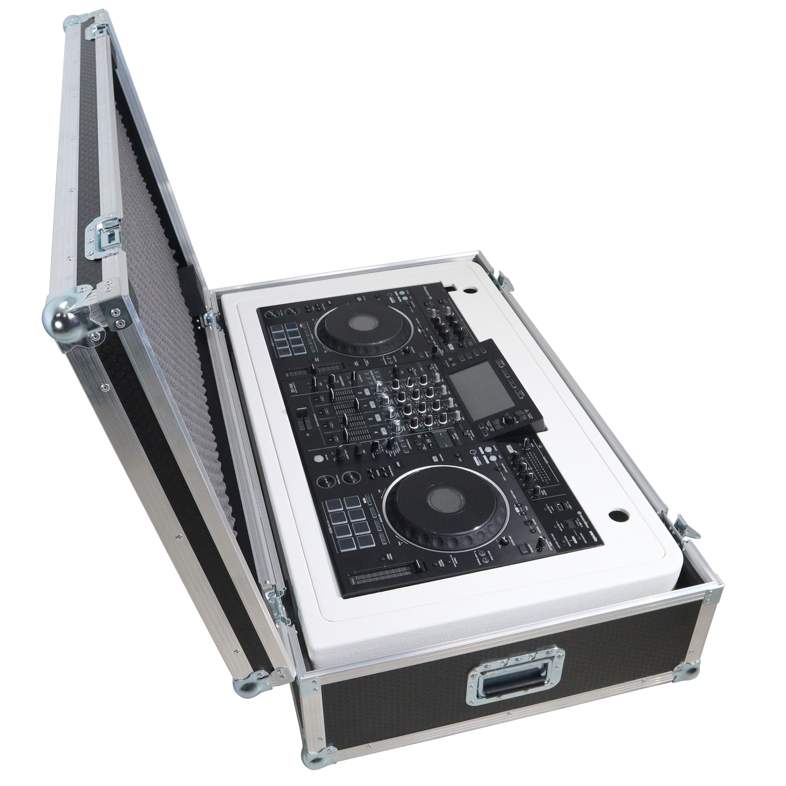 Control Tower DJ Podium with Road Cases for Pioneer DDJ-REV7 XDJ-XZ FLX10 RANE Four - White Finish