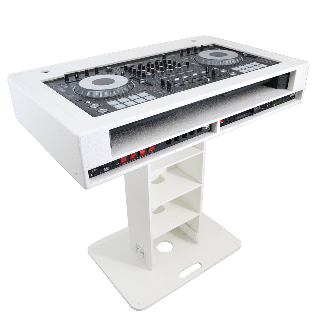 Control Tower DJ Podium 2x 1U Rack Space with Road Cases for Pioneer DDJ-REV7 XDJ-XZ FLX10 RANE Four - White Finish