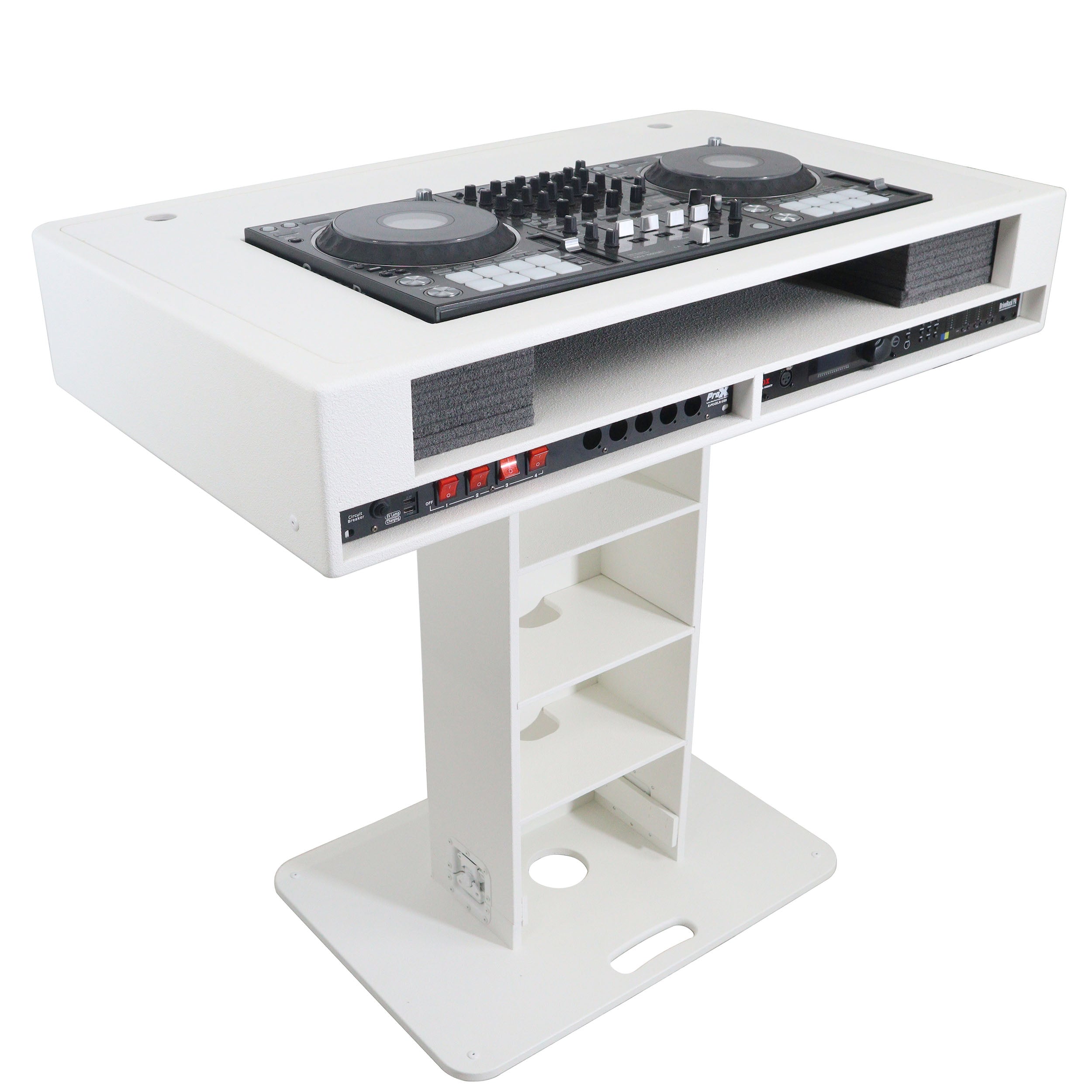 Control Tower DJ Podium 2x 1U Rack Space with Road Cases for Pioneer DDJ-REV7 XDJ-XZ FLX10 RANE Four - White Finish