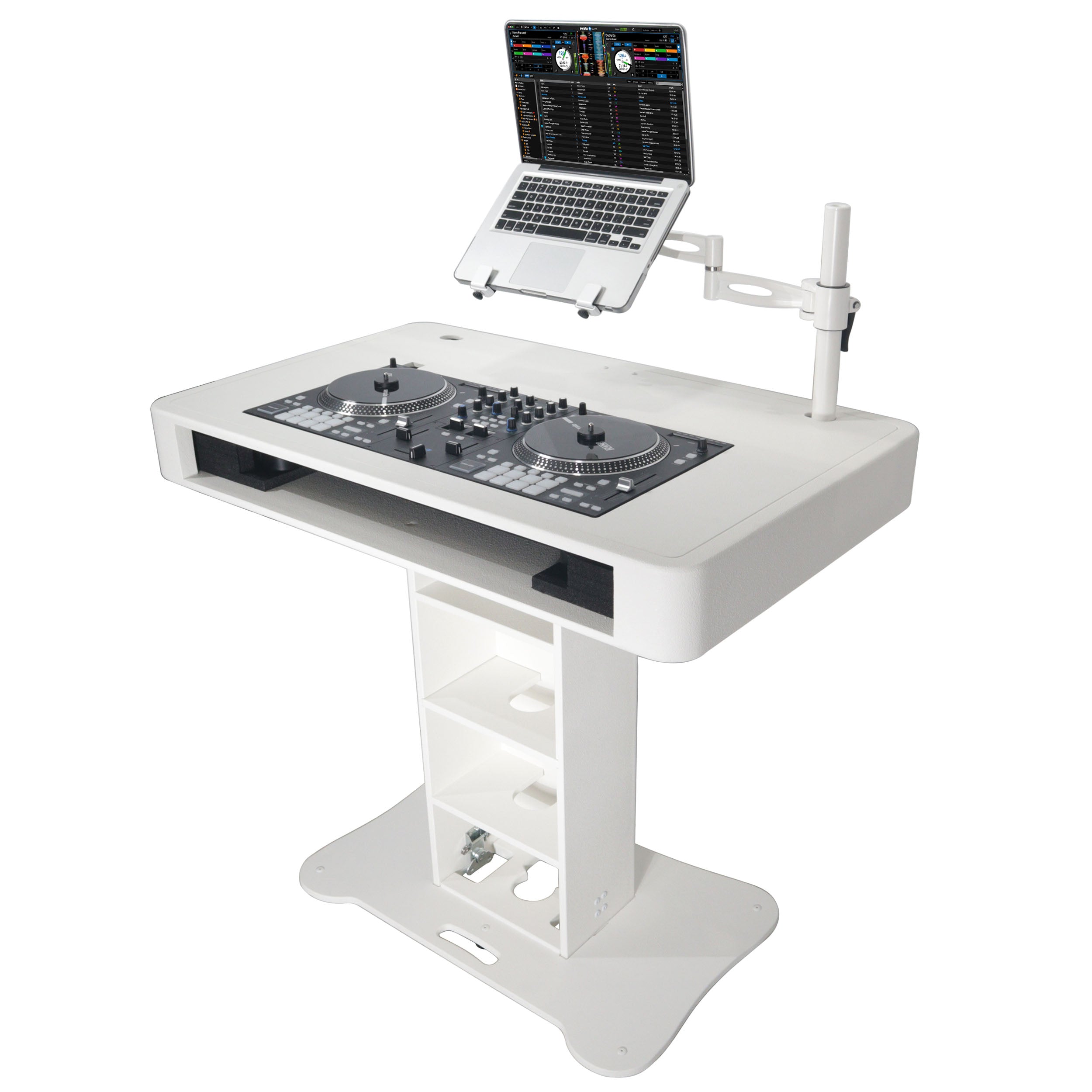 Control Tower DJ Podium with Road Cases for Pioneer DDJ-REV7 XDJ-XZ FLX10 RANE Four - White Finish