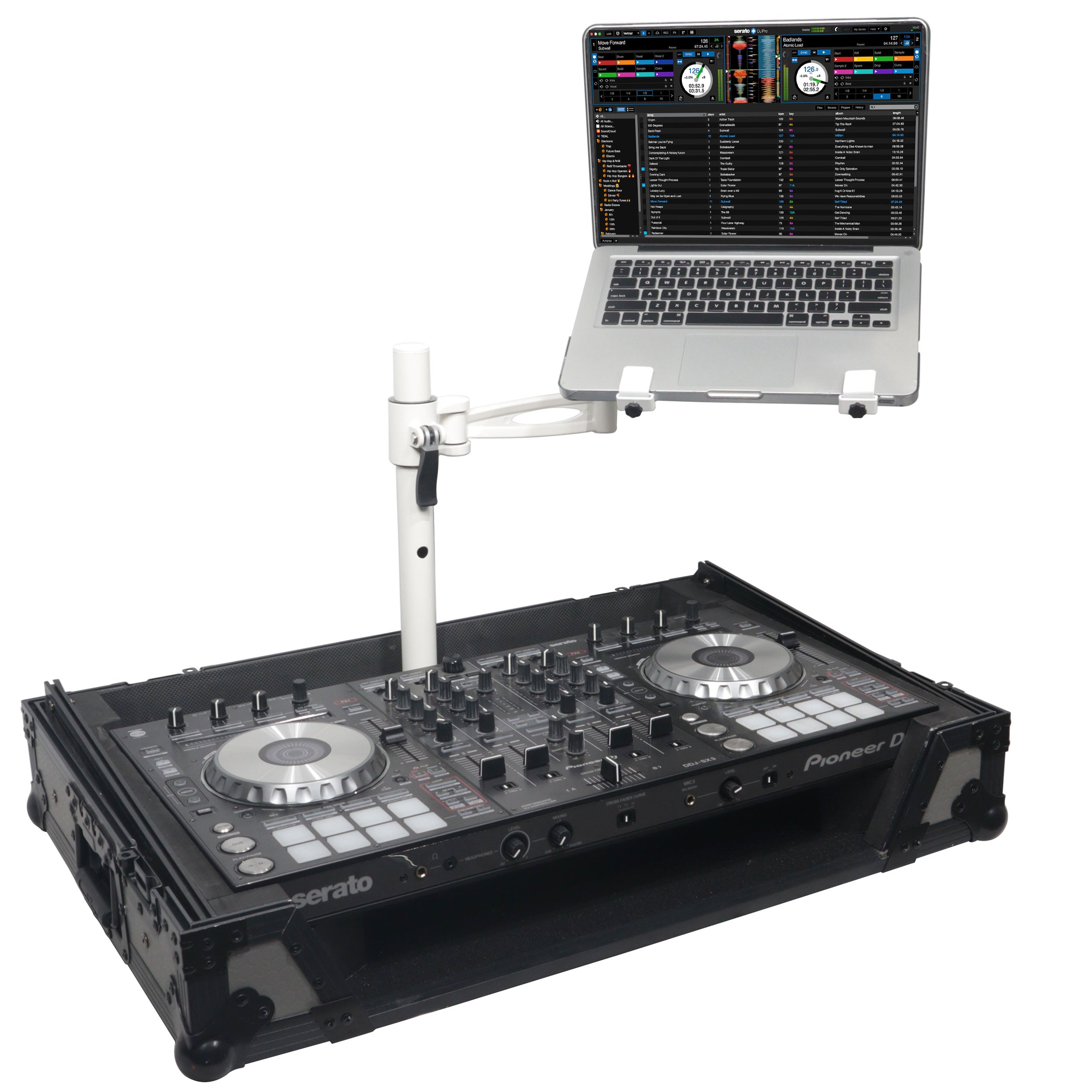 Articulating Laptop Tray Arm Pole for Control Tower DJ Podium Flip Ready DJ Cases White Finish