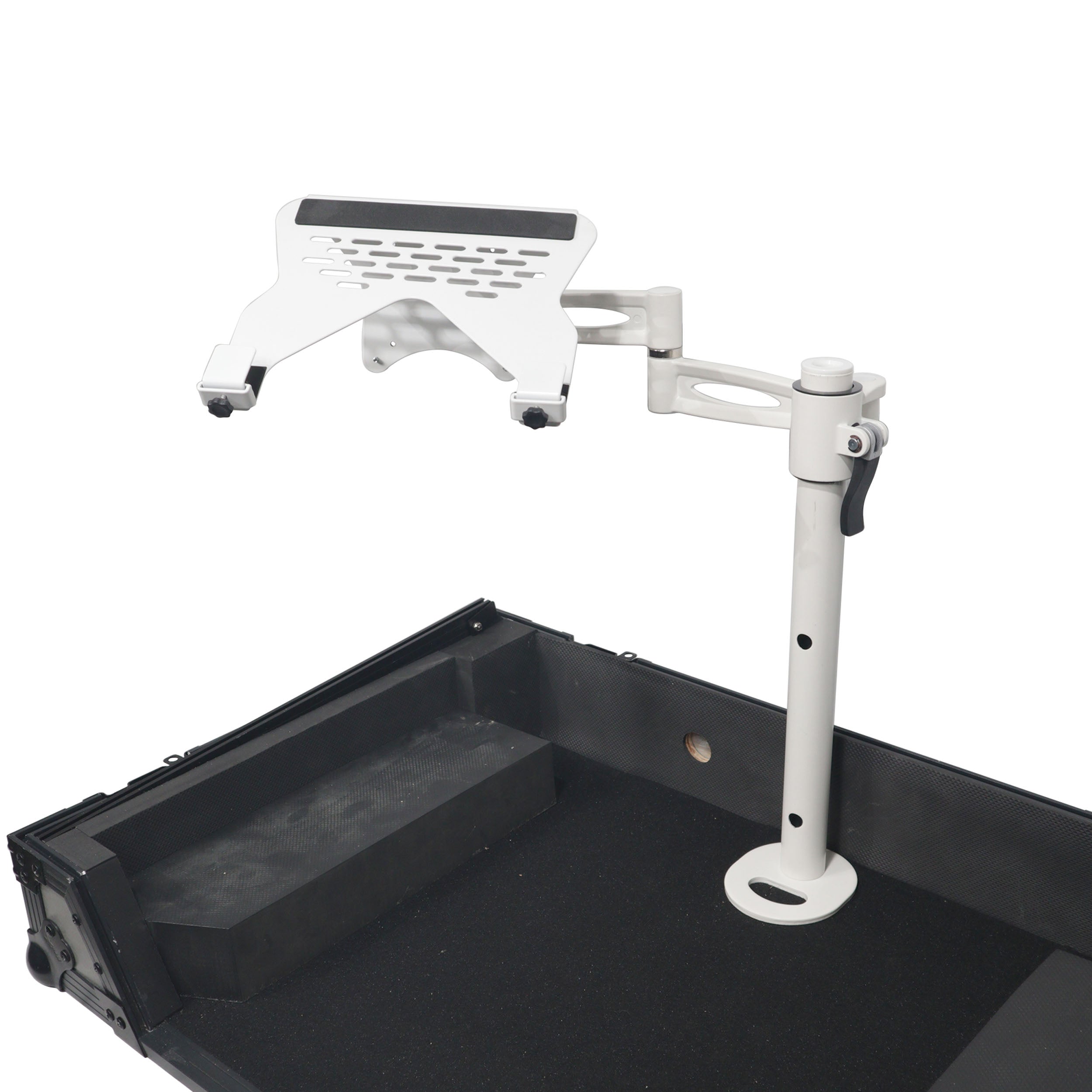 Articulating Laptop Tray Arm Pole for Control Tower DJ Podium Flip Ready DJ Cases White Finish