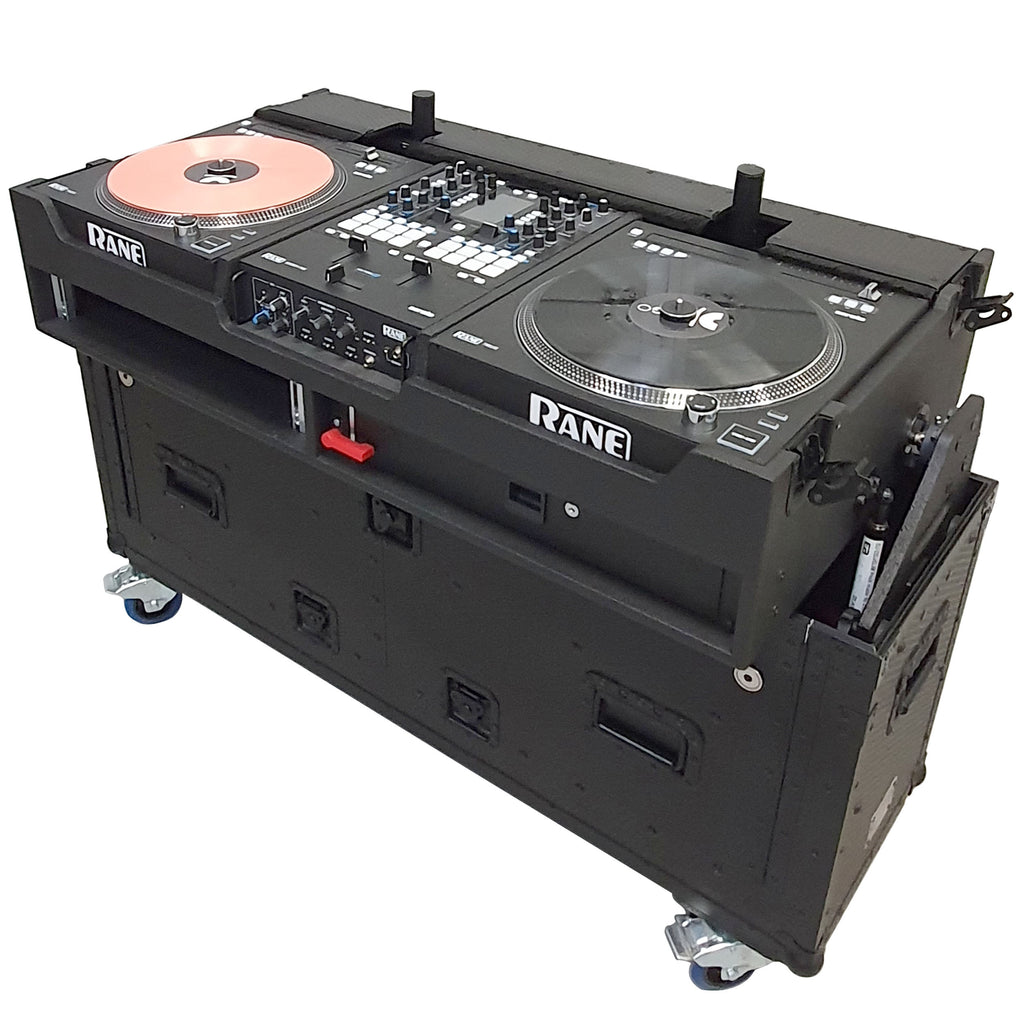 Flip-Ready Easy Retracting Hydraulic Lift Case for RANE Twelve Seventy and Seventy Two MKII Series , with Two Laptop Arms