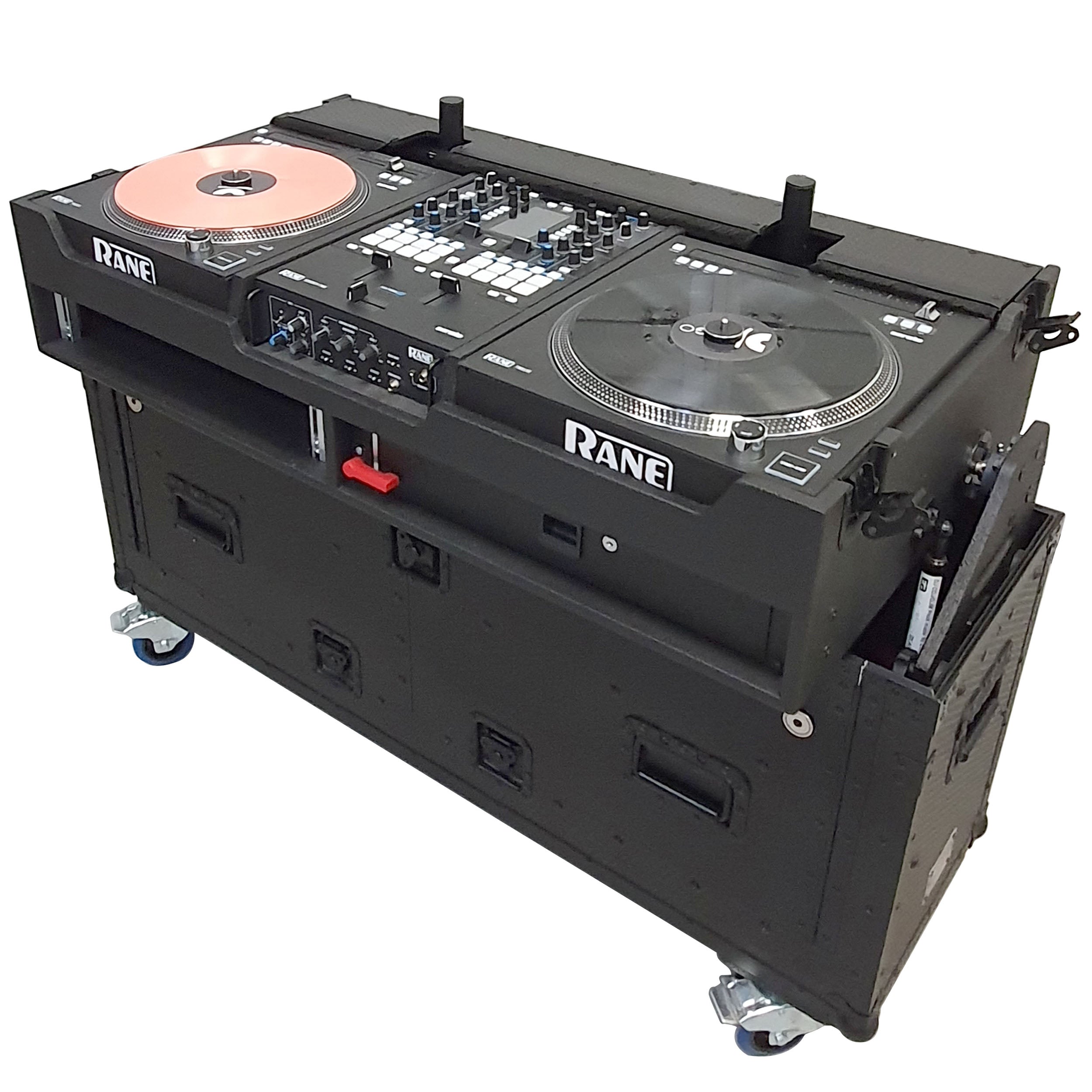 Flip-Ready Easy Retracting Hydraulic Lift Case for RANE Twelve Seventy and Seventy Two MKII Series , with Two Laptop Arms