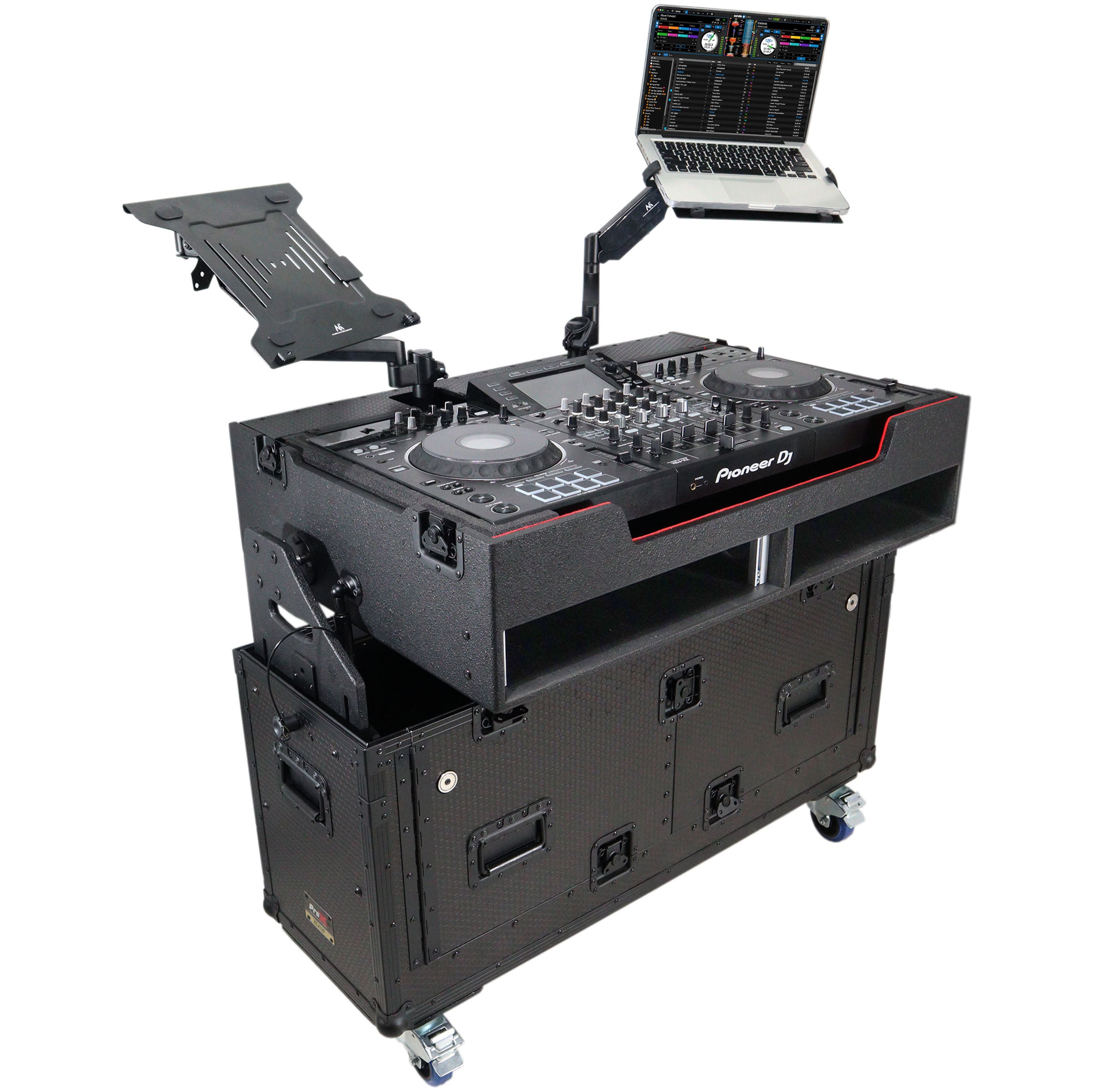 Flip-Ready Hydraulic DJ Flight Case For Pioneer DDJ-REV7 XDJ-XZ Opus Quad with Wheels and 2x Laptop Trays