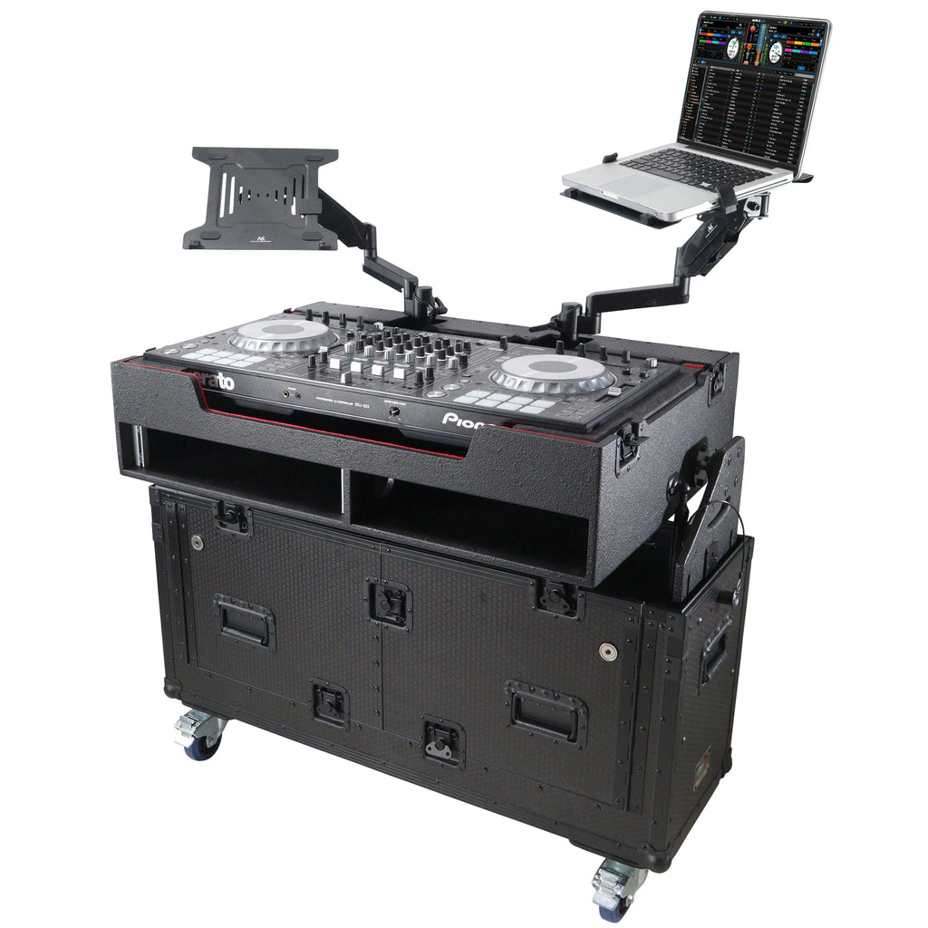 Flip-Ready Hydraulic DJ Flight Case For Pioneer DDJ-REV7 XDJ-XZ Opus Quad with Wheels and 2x Laptop Trays