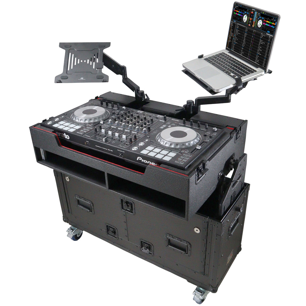 Flip-Ready Hydraulic DJ Flight Case For Pioneer DDJ-REV7 XDJ-XZ Opus Quad with Wheels and 2x Laptop Trays