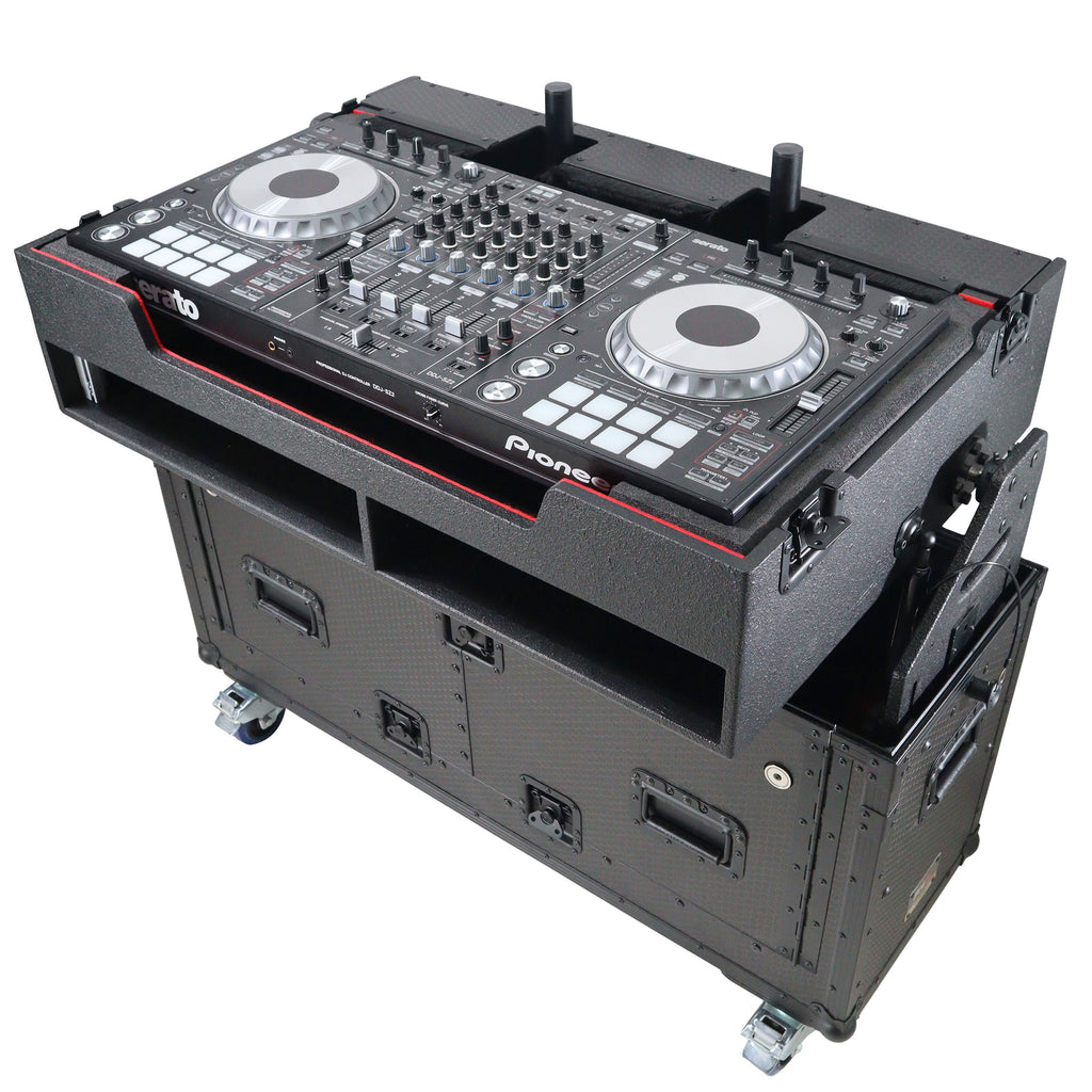 Flip-Ready Hydraulic DJ Flight Case For Pioneer DDJ-REV7 XDJ-XZ Opus Quad with Wheels and 2x Laptop Trays