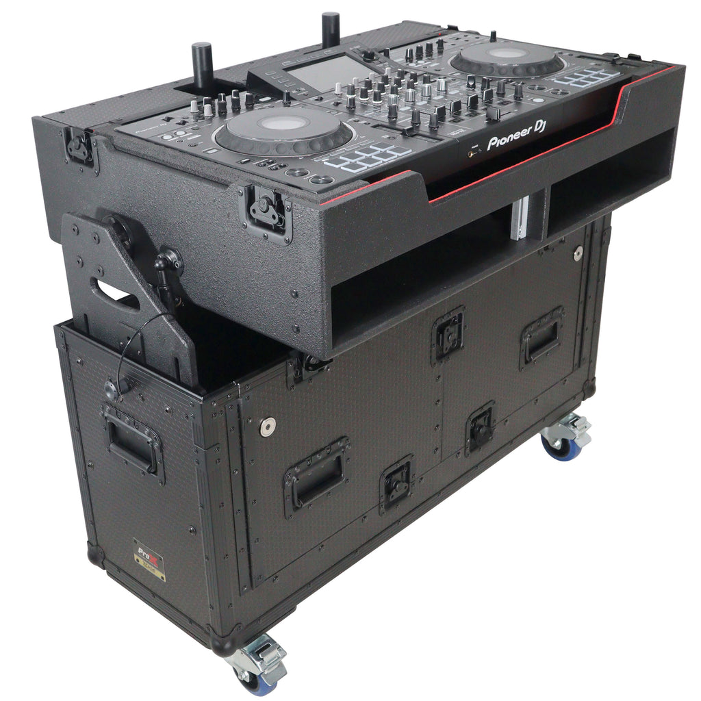 Flip-Ready Hydraulic DJ Flight Case For Pioneer DDJ-REV7 XDJ-XZ Opus Quad with Wheels and 2x Laptop Trays