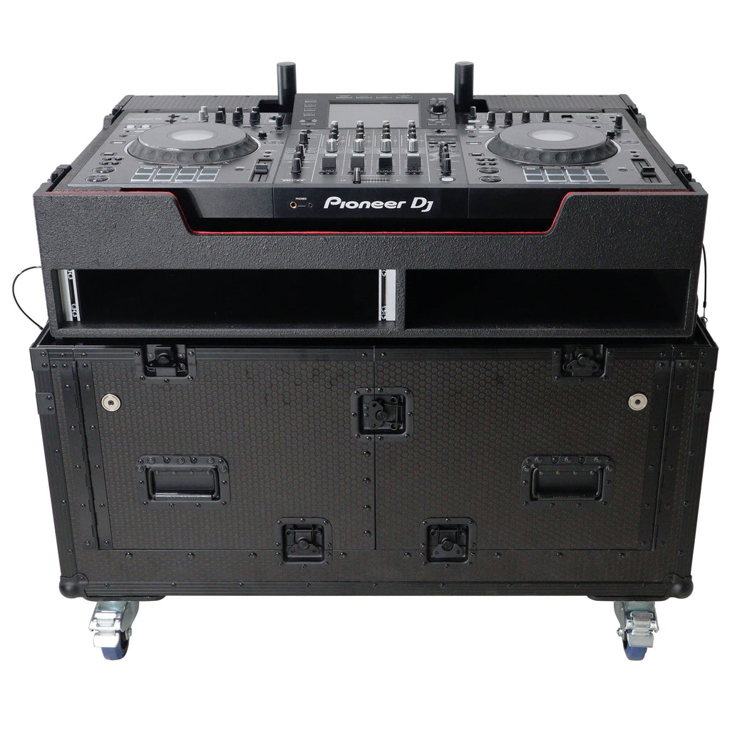 Flip-Ready Hydraulic DJ Flight Case For Pioneer DDJ-REV7 XDJ-XZ Opus Quad with Wheels and 2x Laptop Trays