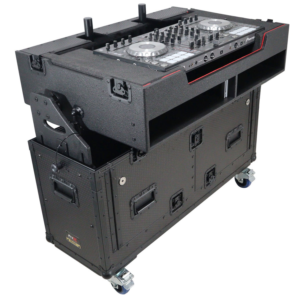 Flip-Ready Hydraulic DJ Flight Case For Pioneer DDJ-REV7 XDJ-XZ Opus Quad with Wheels and 2x Laptop Trays