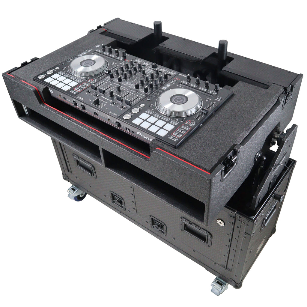 Flip-Ready Hydraulic DJ Flight Case For Pioneer DDJ-REV7 XDJ-XZ Opus Quad with Wheels and 2x Laptop Trays