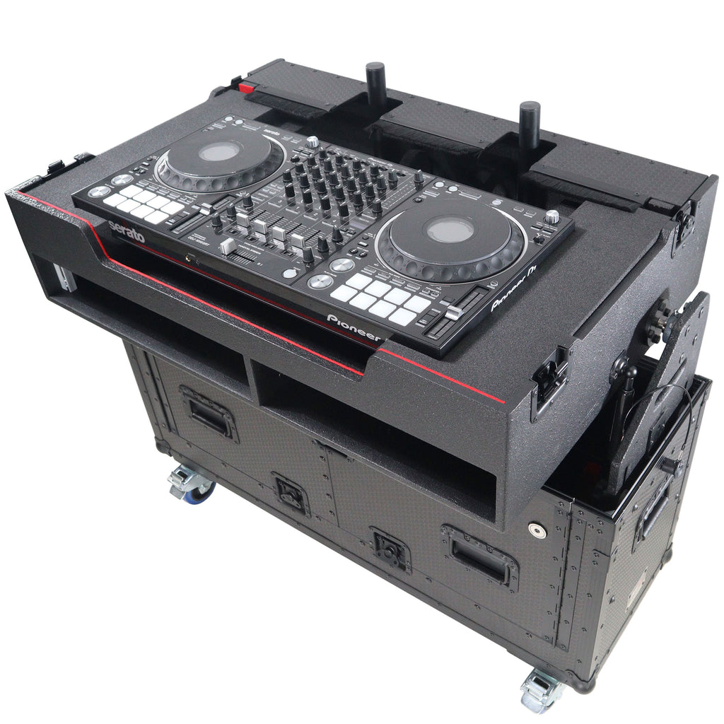 Flip-Ready Hydraulic DJ Flight Case For Pioneer DDJ-REV7 XDJ-XZ Opus Quad with Wheels and 2x Laptop Trays