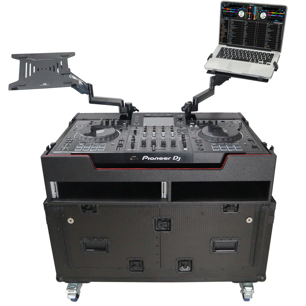 Flip-Ready Hydraulic DJ Flight Case For Pioneer DDJ-REV7 XDJ-XZ Opus Quad with Wheels and 2x Laptop Trays