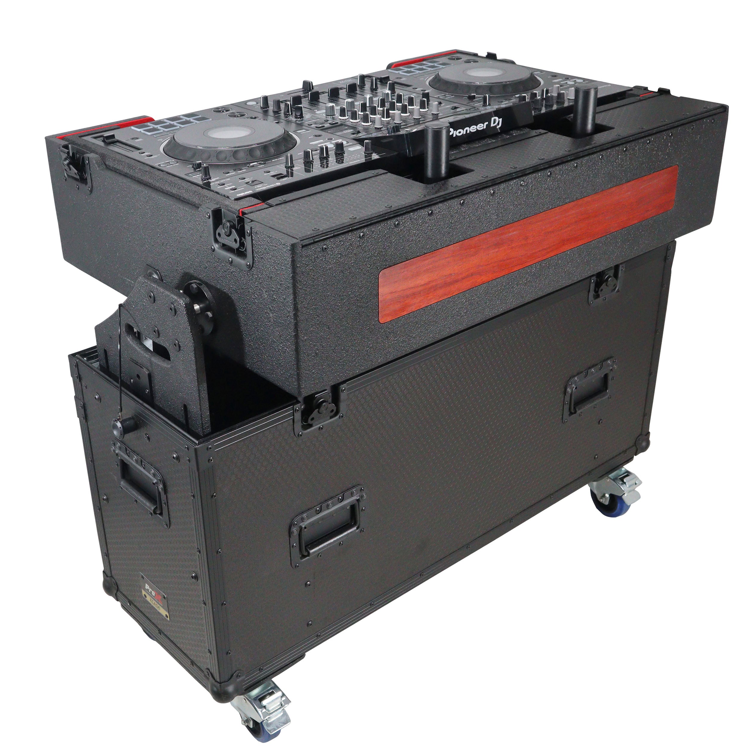 Flip-Ready Hydraulic DJ Flight Case For Pioneer DDJ-REV7 XDJ-XZ Opus Quad with Wheels and 2x Laptop Trays