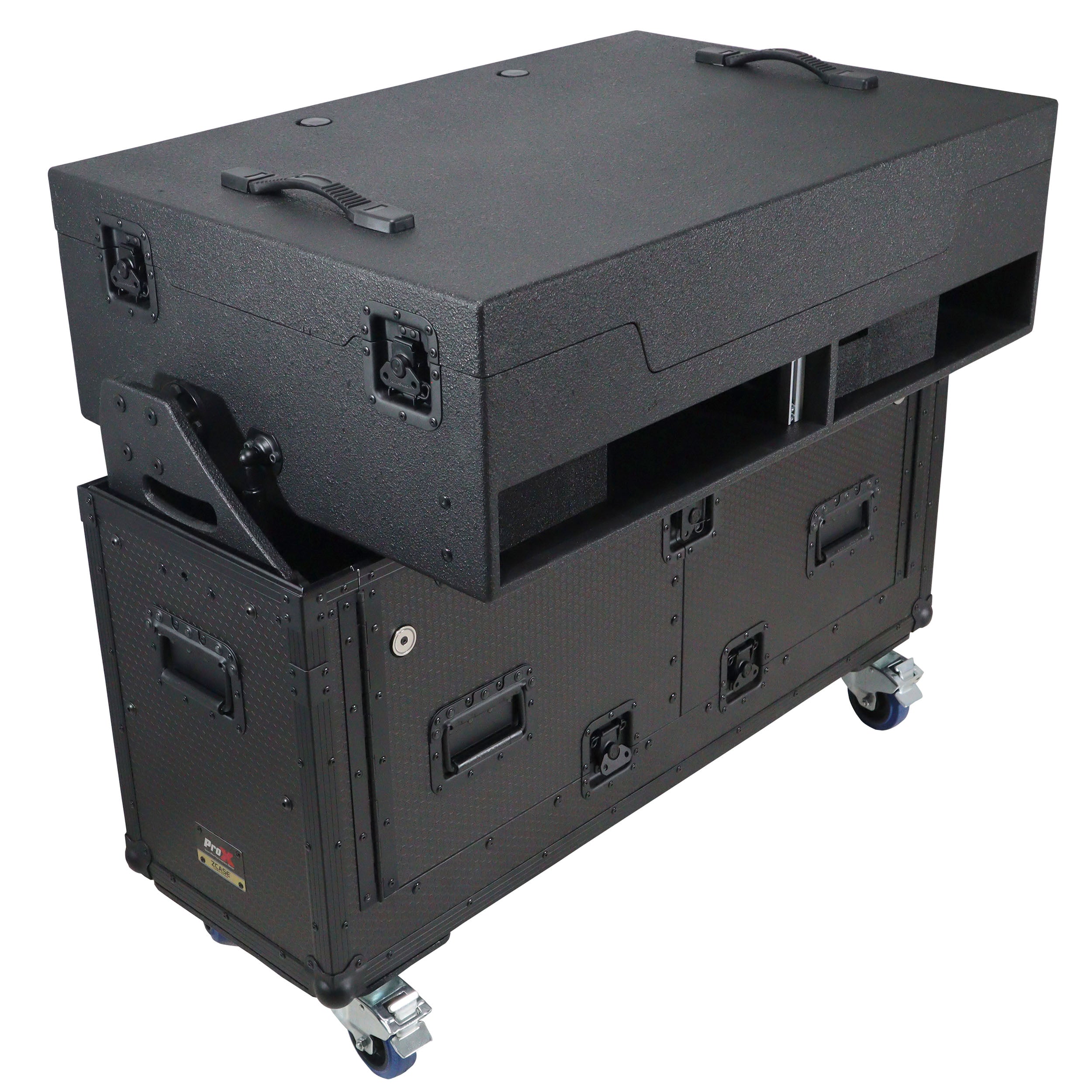 Flip-Ready Hydraulic DJ Flight Case For Pioneer DDJ-REV7 XDJ-XZ Opus Quad with Wheels and 2x Laptop Trays