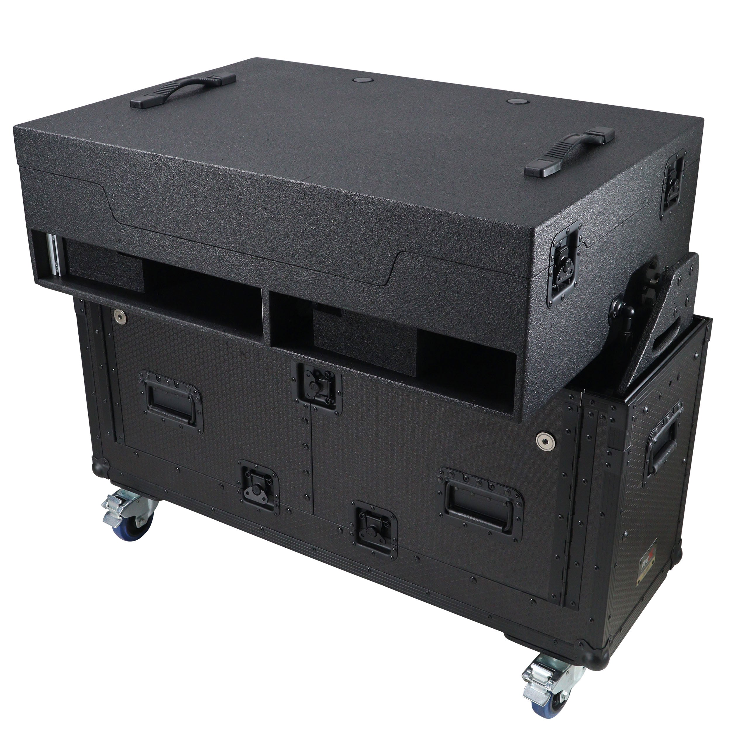 Flip-Ready Hydraulic DJ Flight Case For Pioneer DDJ-REV7 XDJ-XZ Opus Quad with Wheels and 2x Laptop Trays