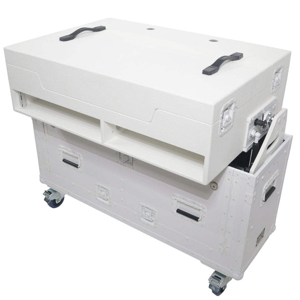 Flip-Ready Hydraulic DJ Flight Case For Pioneer DDJ-REV7 XDJ-XZ DDJ-1000 SZ2 SX3 with Wheels and 2x Laptop Trays White Finish