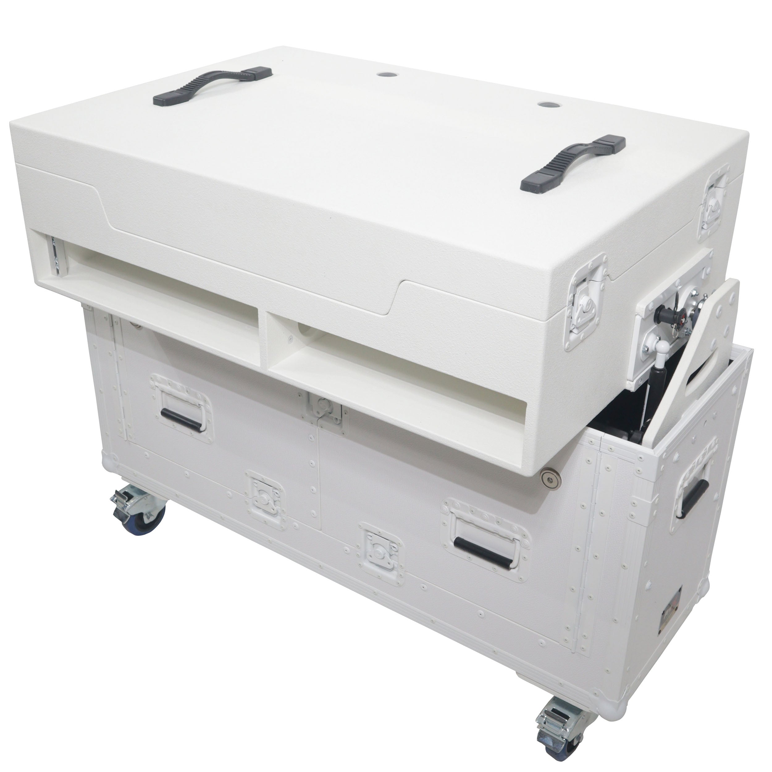 Flip-Ready Hydraulic DJ Flight Case For Pioneer DDJ-REV7 XDJ-XZ DDJ-1000 SZ2 SX3 with Wheels and 2x Laptop Trays White Finish