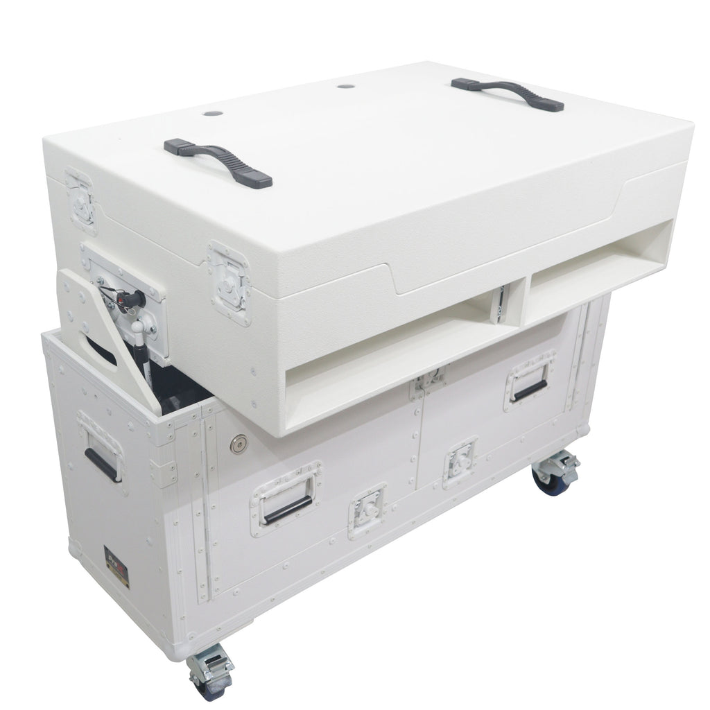 Flip-Ready Hydraulic DJ Flight Case For Pioneer DDJ-REV7 XDJ-XZ DDJ-1000 SZ2 SX3 with Wheels and 2x Laptop Trays White Finish
