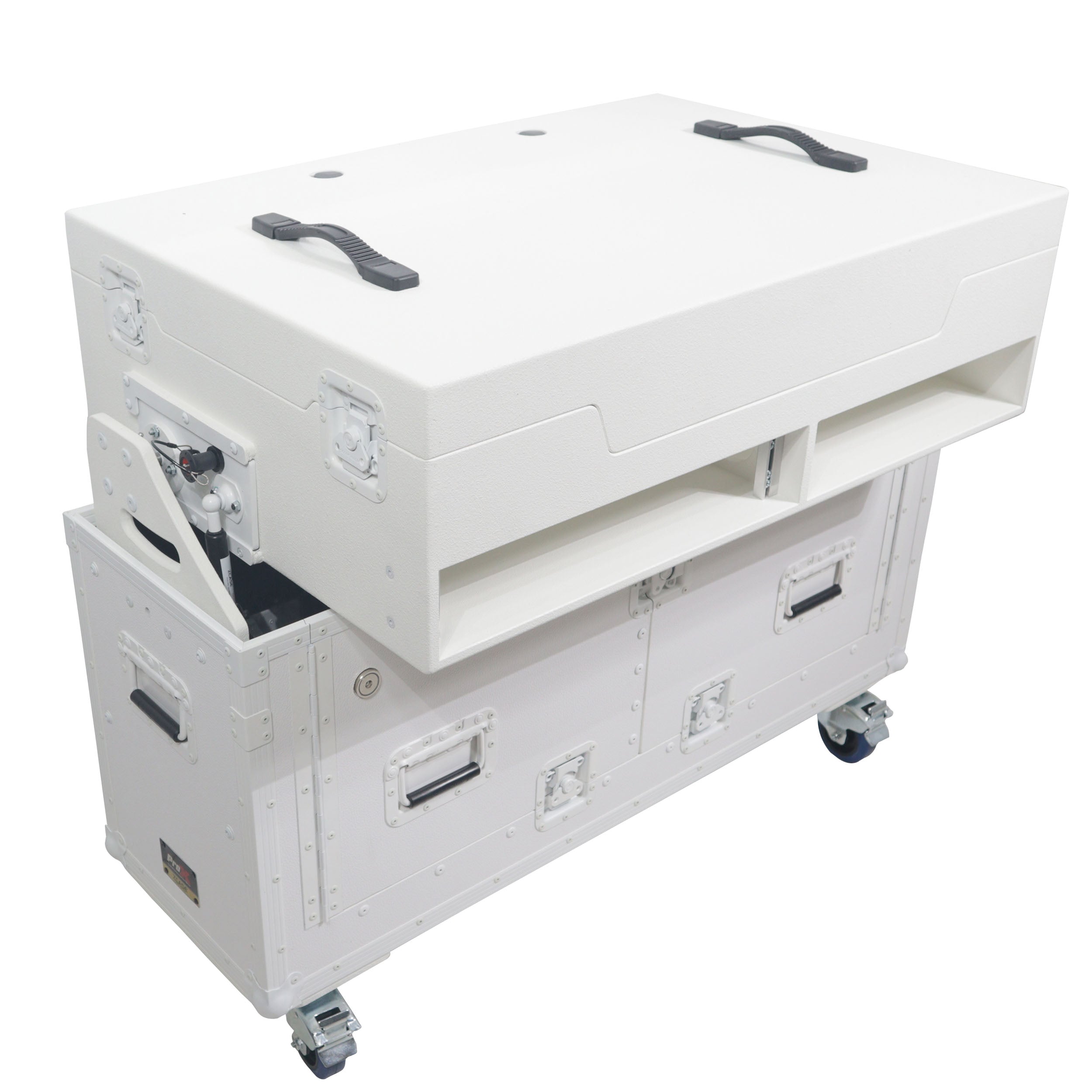 Flip-Ready Hydraulic DJ Flight Case For Pioneer DDJ-REV7 XDJ-XZ DDJ-1000 SZ2 SX3 with Wheels and 2x Laptop Trays White Finish