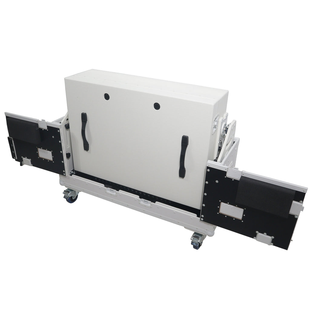 Flip-Ready Hydraulic DJ Flight Case For Pioneer DDJ-REV7 XDJ-XZ DDJ-1000 SZ2 SX3 with Wheels and 2x Laptop Trays White Finish