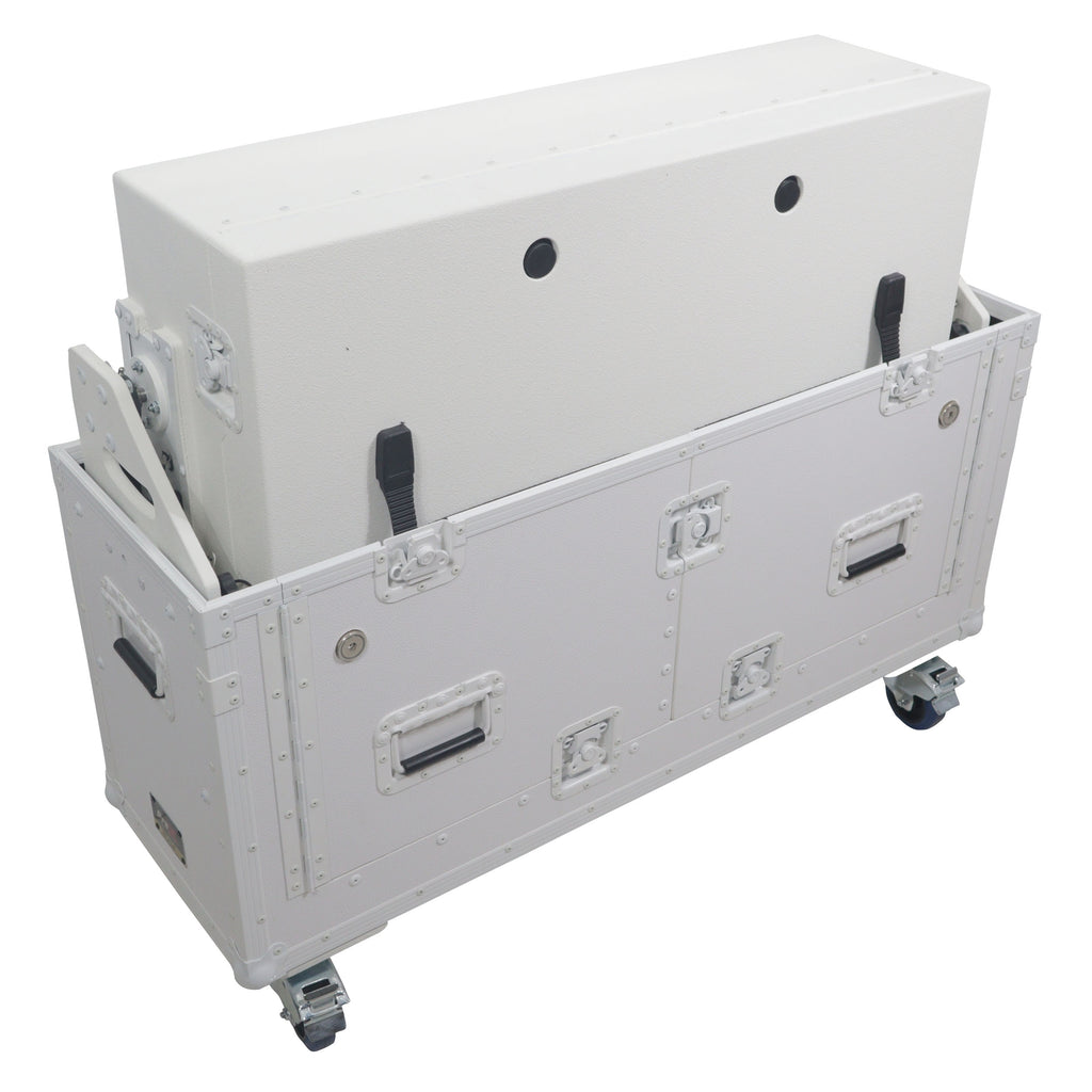 Flip-Ready Hydraulic DJ Flight Case For Pioneer DDJ-REV7 XDJ-XZ DDJ-1000 SZ2 SX3 with Wheels and 2x Laptop Trays White Finish