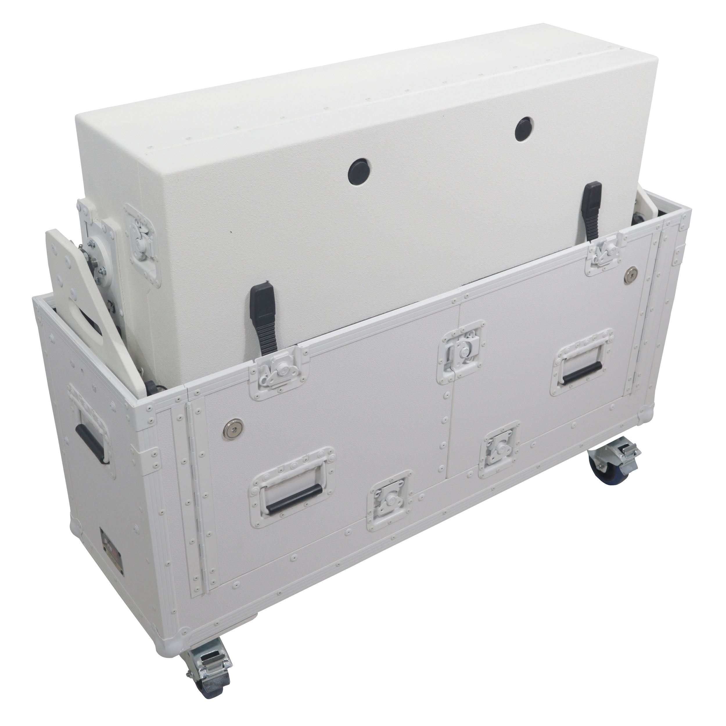 Flip-Ready Hydraulic DJ Flight Case For Pioneer DDJ-REV7 XDJ-XZ DDJ-1000 SZ2 SX3 with Wheels and 2x Laptop Trays White Finish