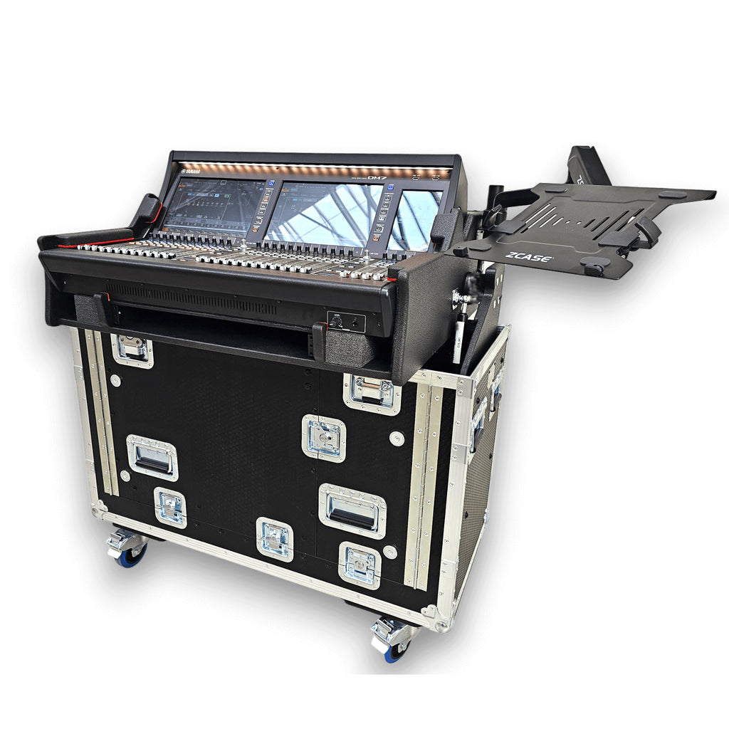 Yamaha DM7 Hydraulic Flip-Ready Console Easy Retracting Lifting 1U Rack Space Flight Case with wheels by ZCASE