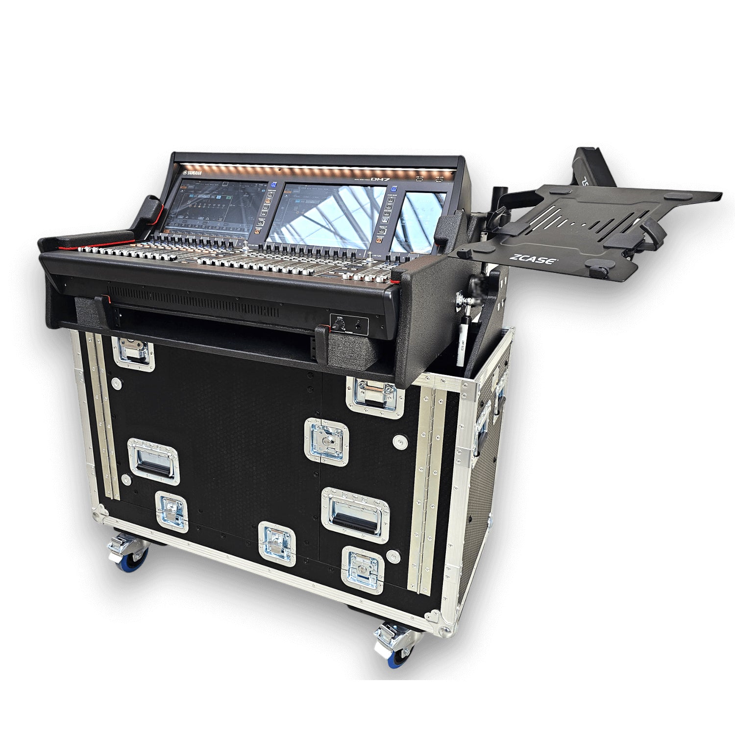 Yamaha DM7 Hydraulic Flip-Ready Console Easy Retracting Lifting 1U Rack Space Flight Case with wheels by ZCASE