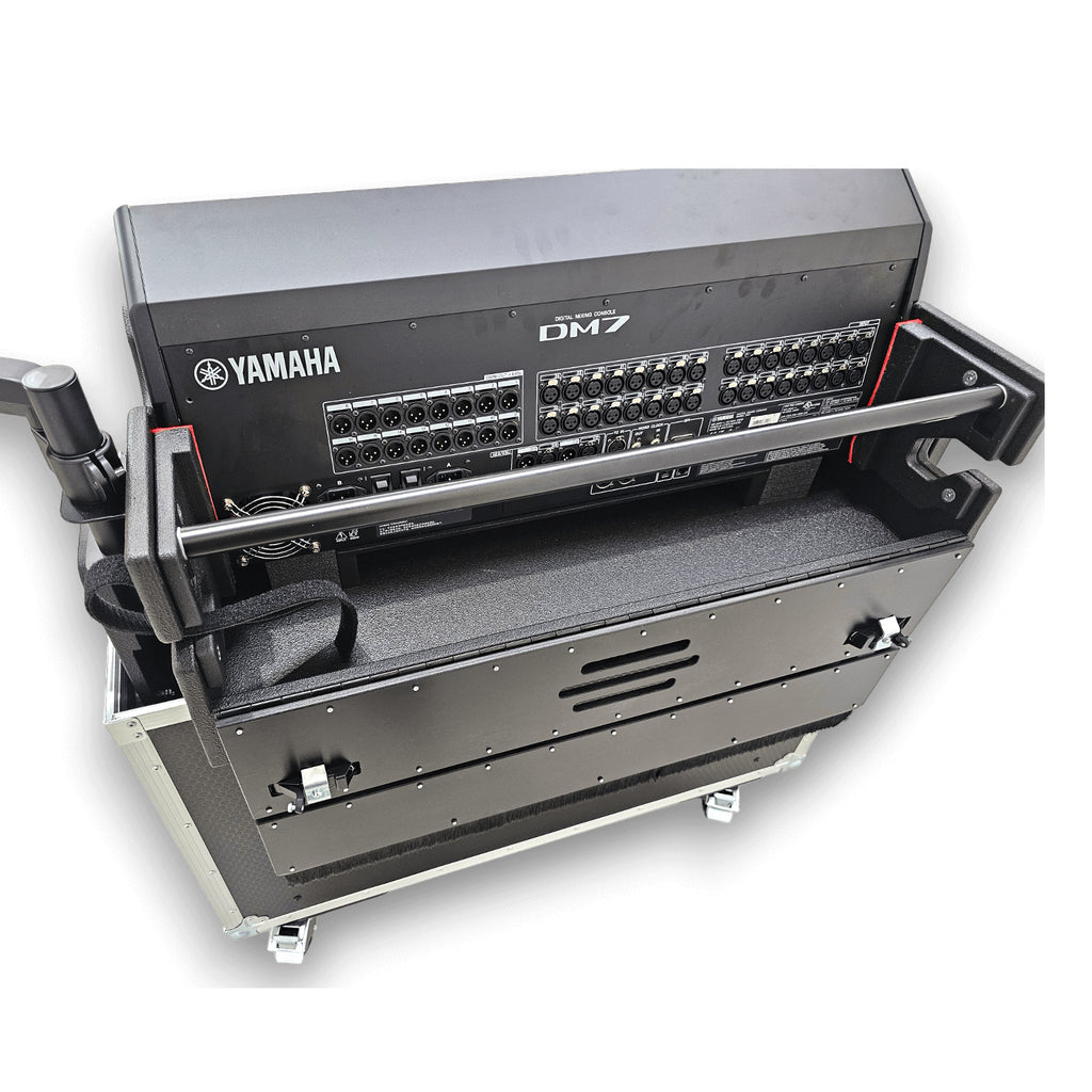 Yamaha DM7 Hydraulic Flip-Ready Console Easy Retracting Lifting 1U Rack Space Flight Case with wheels by ZCASE