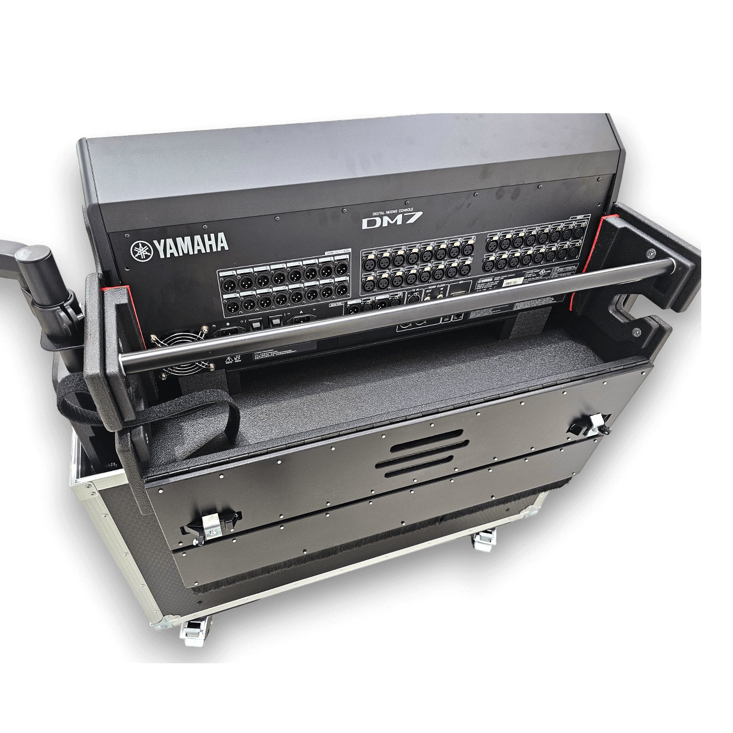 Yamaha DM7 Hydraulic Flip-Ready Console Easy Retracting Lifting 1U Rack Space Flight Case with wheels by ZCASE